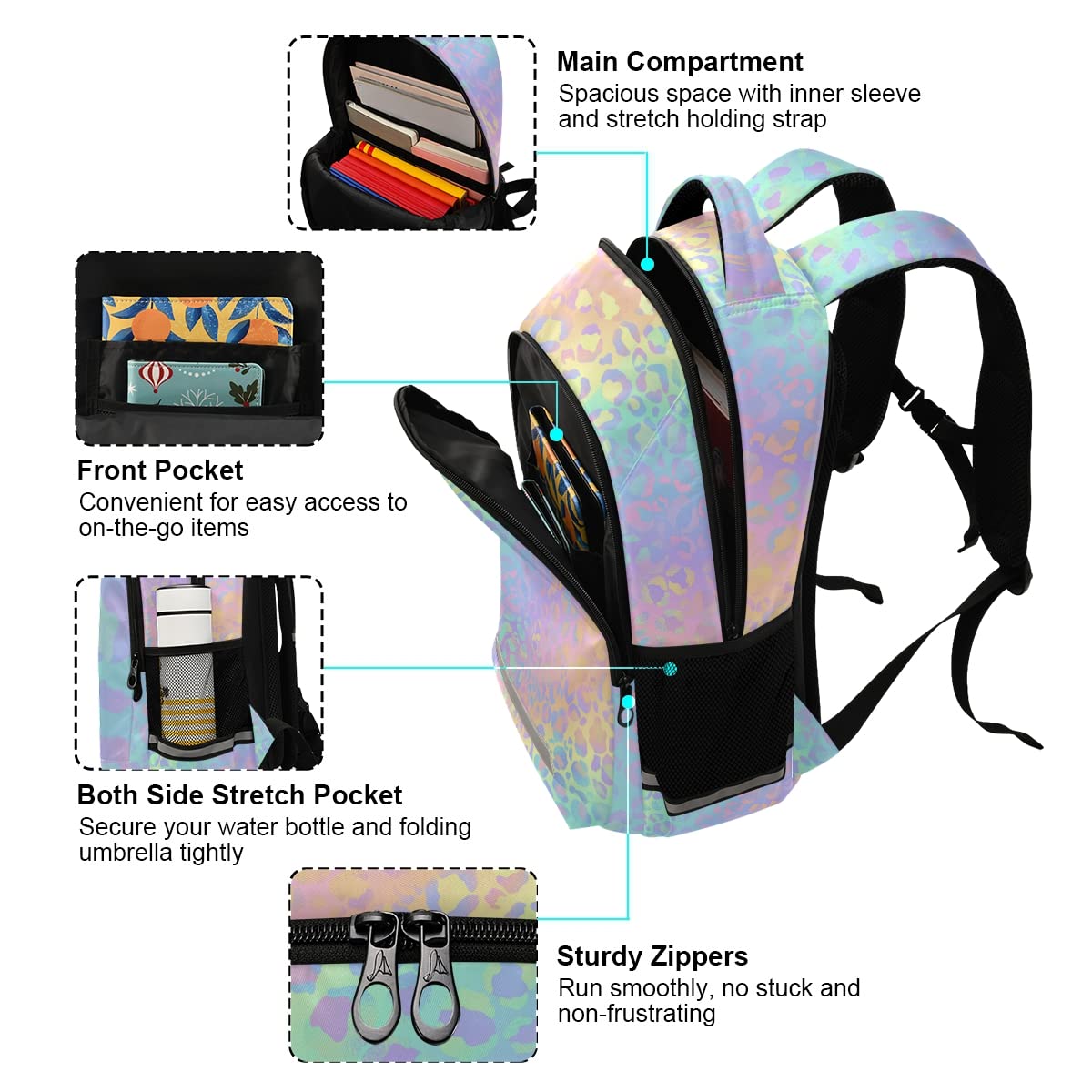 ALAZA Custom Leopard Print Rainbow Cheetah Backpack Purse - Personalized Laptop Bag for 13 14 15.6 Inch Notebook & Tablet - Stylish School & Casual Daypack for Women & Teens - Perfect for College, Work & Travel