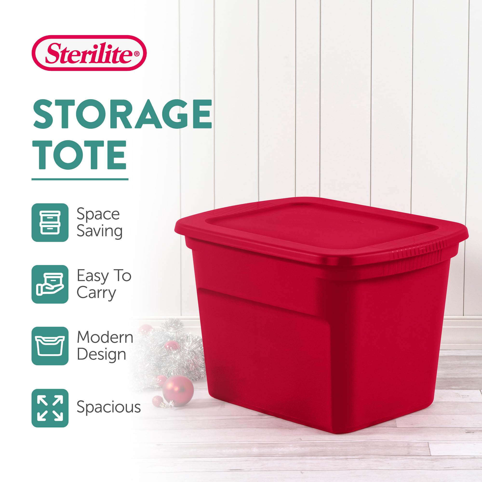Sterilite 18 Gallon Stackable Storage Tote Bins with Lids (16 Pack) - Red Plastic Containers for Home Organization, Seasonal Decor, Toys & Garage Storage - Perfect for Closet, Basement & Holiday Decorations