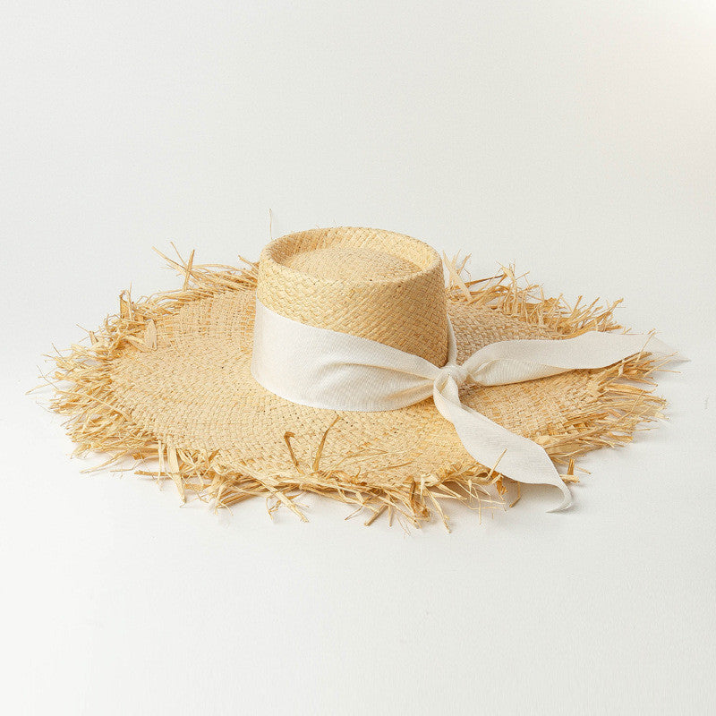 Stylish Raffia Straw Sun Hat for Women - UPF 50+ Wide Brim Beach Hat with Chin Strap - Perfect for Summer, Vacations, and Outdoor Activities