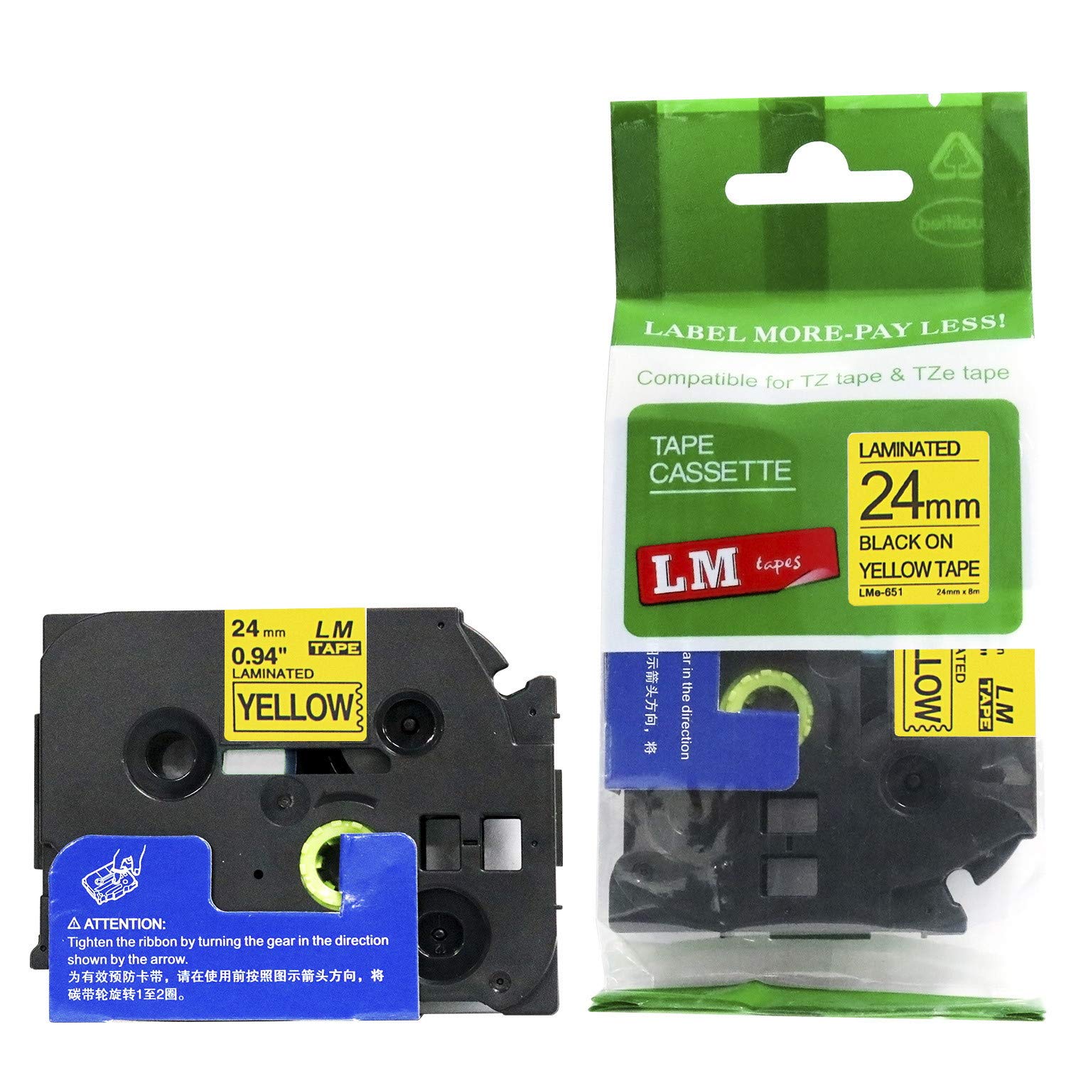 Brother PT-2700 PT-2710 Compatible Label Tape - 1 Inch (24mm) Black on Yellow Printer Refill - Perfect for Office Organization, Shipping Labels & Home Storage