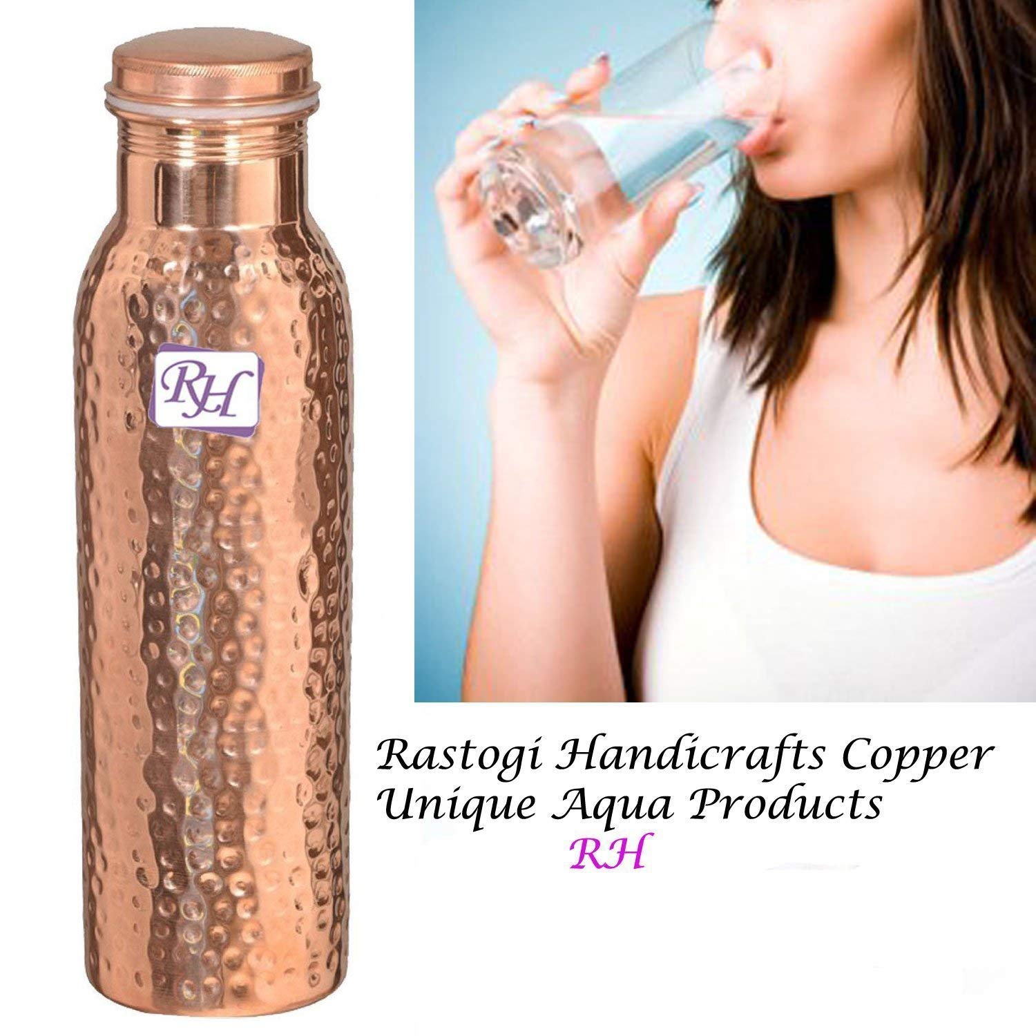 Premium Hammered Copper Water Bottle - 950ml (32oz) for Drinking, Serving & Hydration - Eco-Friendly, Reusable & Stylish for Home, Office, Gym & Outdoor Activities