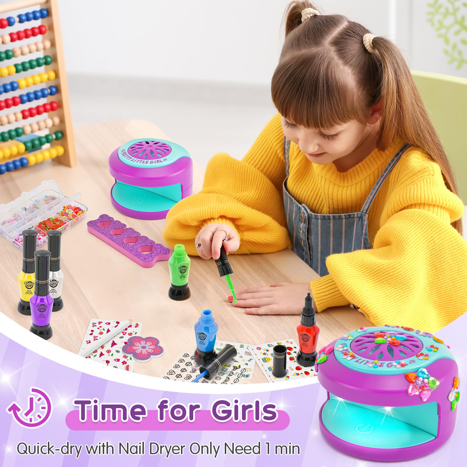 BATTOP Kids Nail Polish Set for Girls - Non-Toxic Water-Based Nail Art Kit with Nail Dryer, 3D Decorations & Stickers | Perfect Birthday Gift for Girls Ages 7-12 | Fun DIY Nail Design for Parties, Playdates & Creative Play