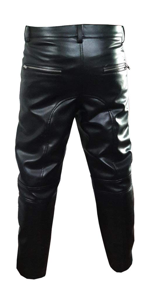 Men's Genuine Black Cowhide Leather Motorcycle Jeans with Padding - Durable Biker Pants for Riding & Casual Wear