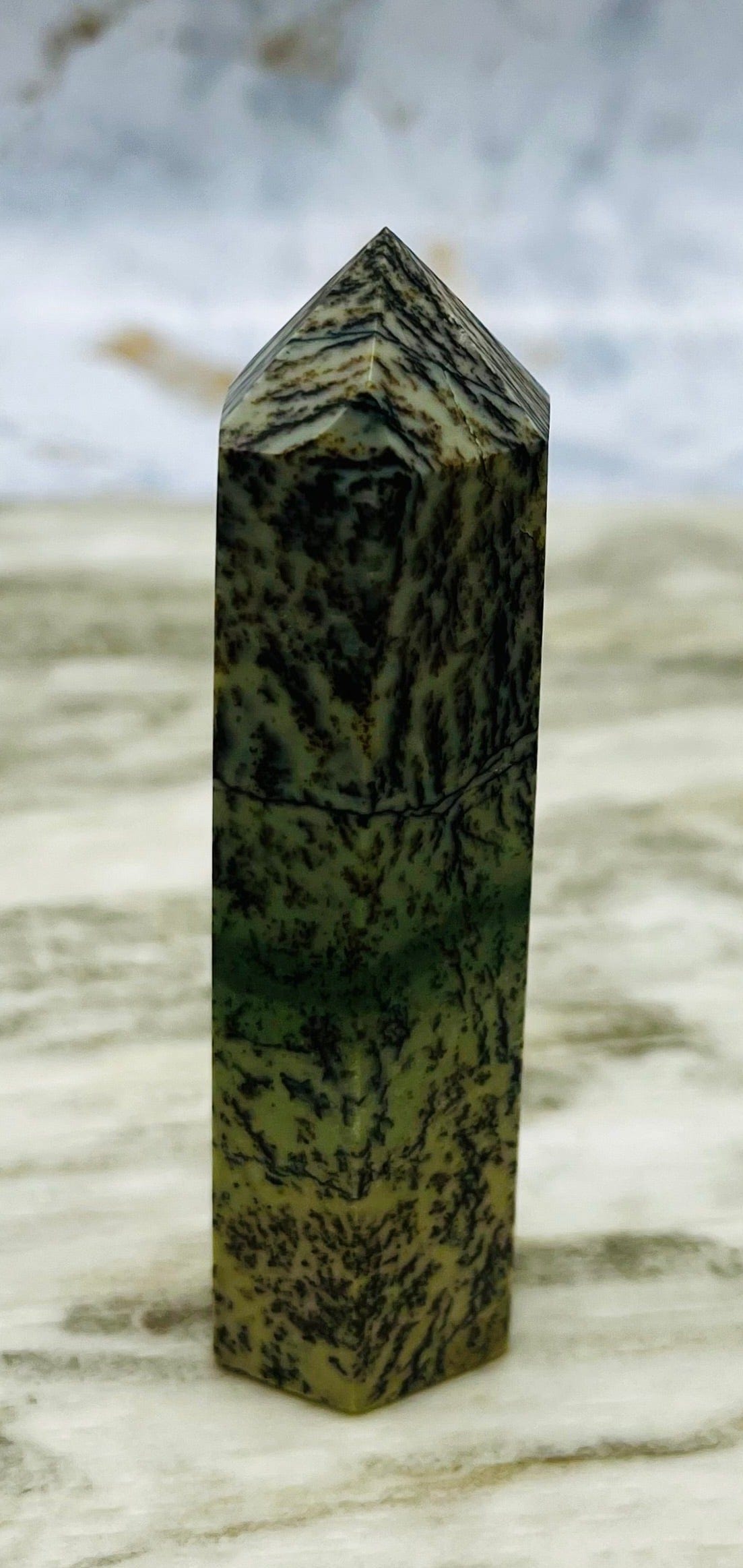 Dendrite Opal Tower - Natural Stone Crystal Decor for Home & Office | Feng Shui Healing, Meditation, Gift Idea