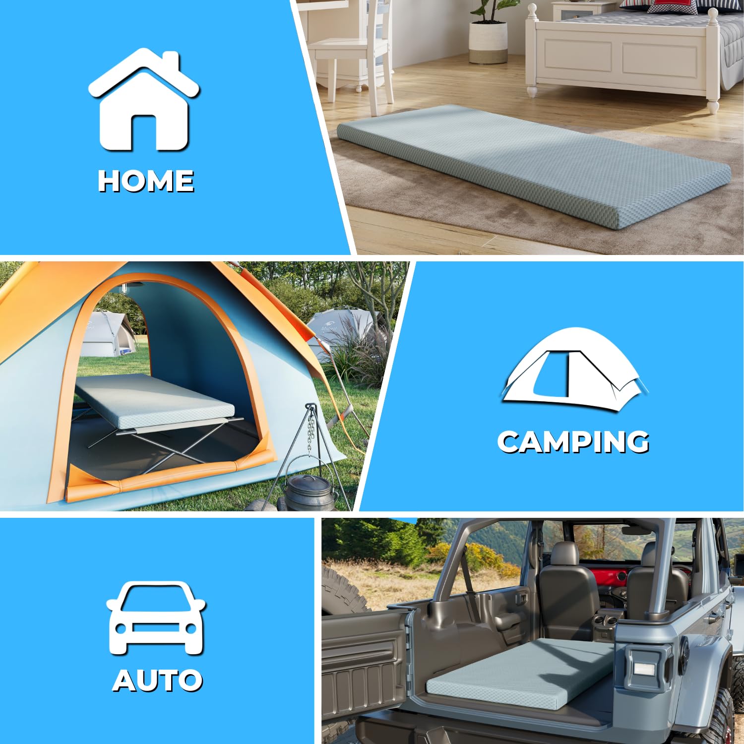 Beautysleep Siesta Memory Foam Lounger - Portable Rollaway Sleeping Mattress with Washable Cover & Travel Bag - Twin Size Floor Bed for Camping, Guest Room, Dorm, Office Nap & Travel Comfort