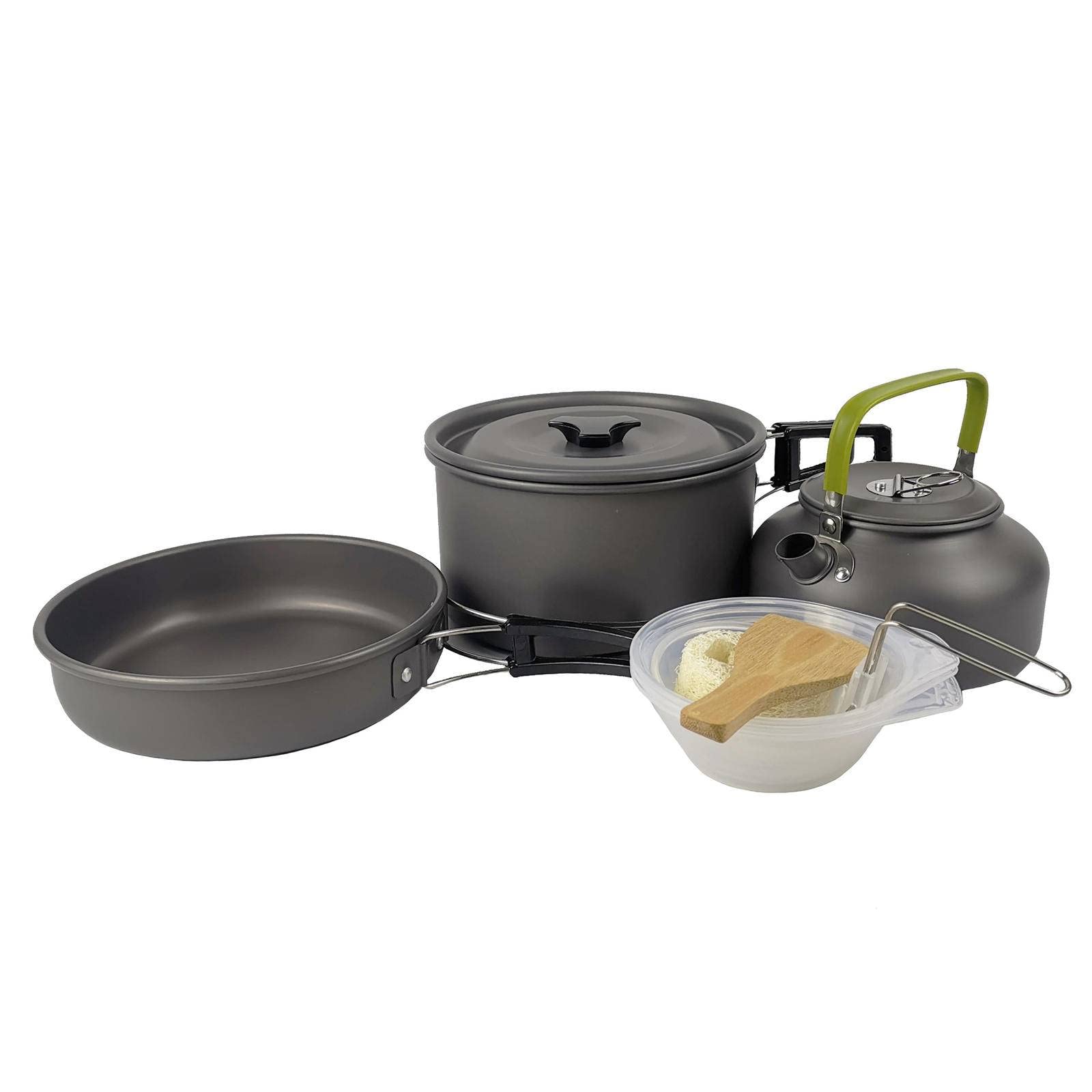 SAXTZDS 2-3 Person Camping Cookware Set - Portable Stainless Steel Teapot with Cutlery for Outdoor Picnics, Hiking & Backpacking Trips