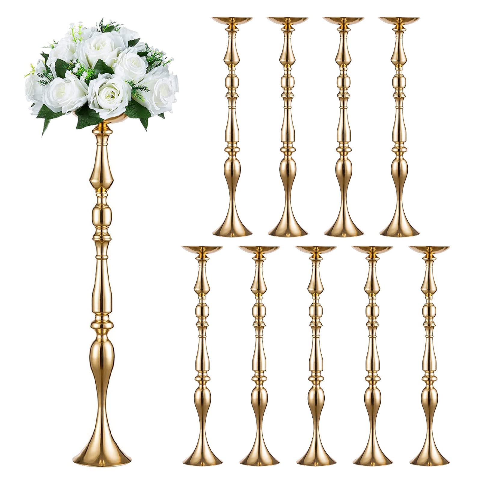 35.5 Inch Tall Gold Wedding Table Centerpiece - Elegant Floor Flower Stand for Wedding Reception, Party, Birthday Decorations | Perfect for Aisle Decor, Banquet Halls & Special Event Decorating