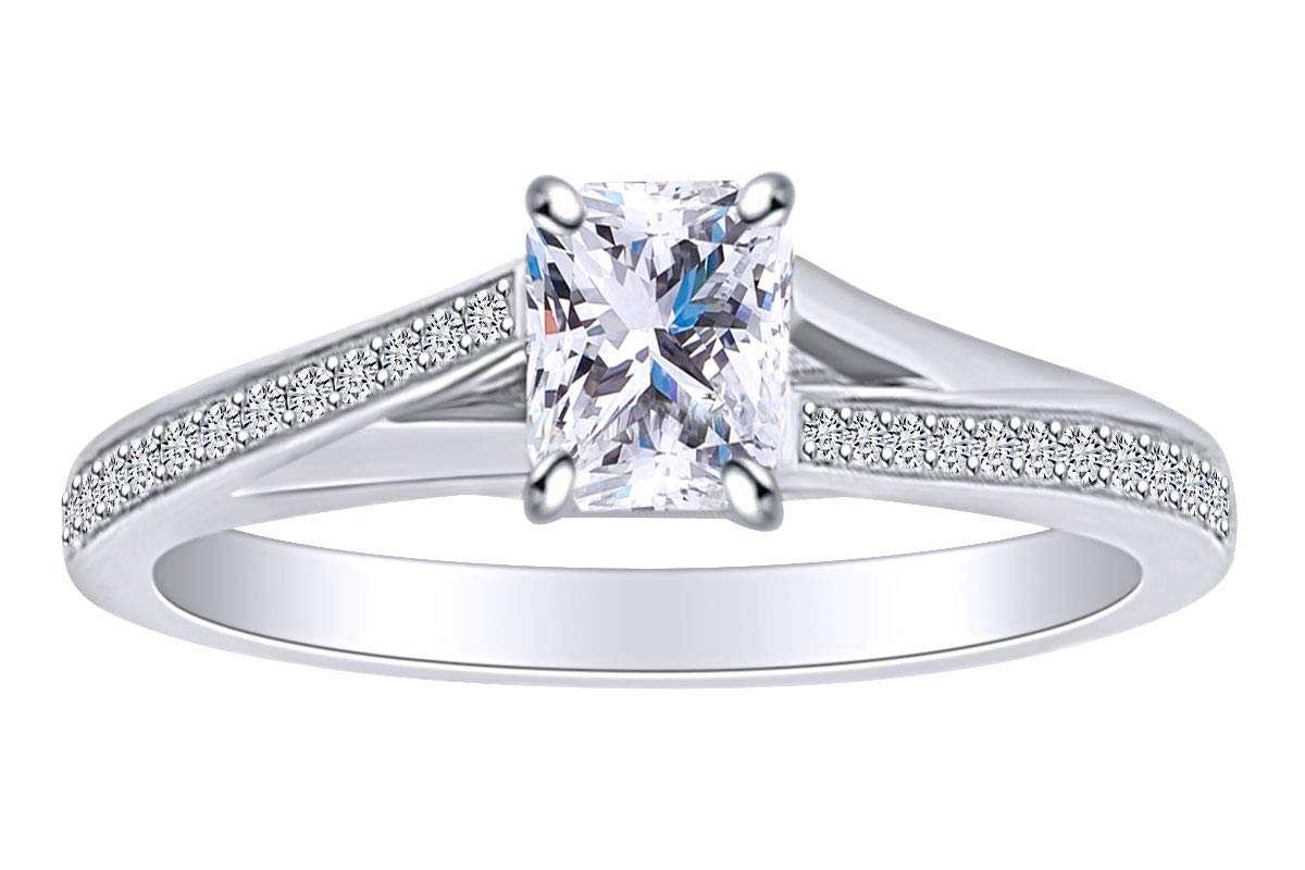 0.63 Carat (Ctw) Natural Diamond Solitaire Engagement Ring - 14K Solid Gold Radiant & Round Cut White Diamond Ring for Women - Perfect for Proposals, Anniversaries & Special Occasions