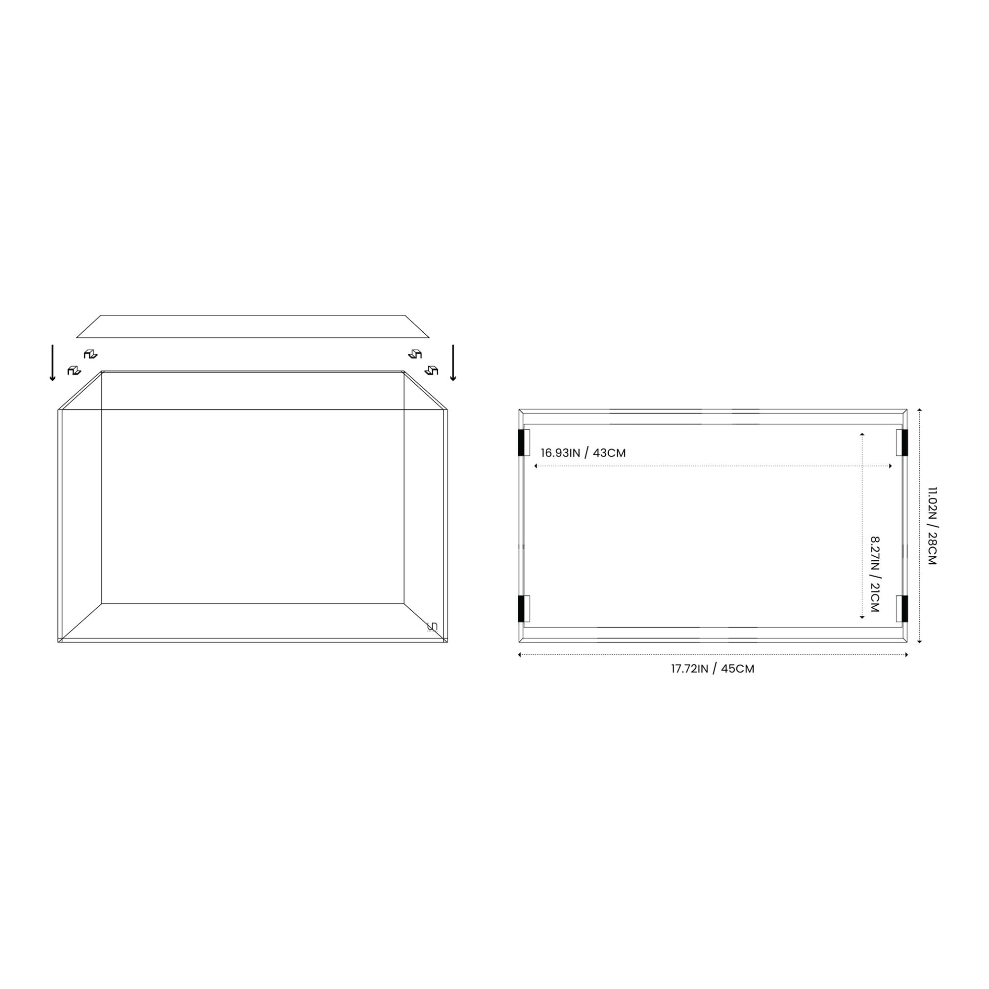 Ultra Clear Rimless Aquarium Lid - Frameless Fish Tank Cover for Glass Aquariums | Perfect for 45U, 45S, 45T Models (Includes Lid + Clips) | Ideal for Crystal Clear Viewing & Jump Prevention in Home & Office Aquascapes
