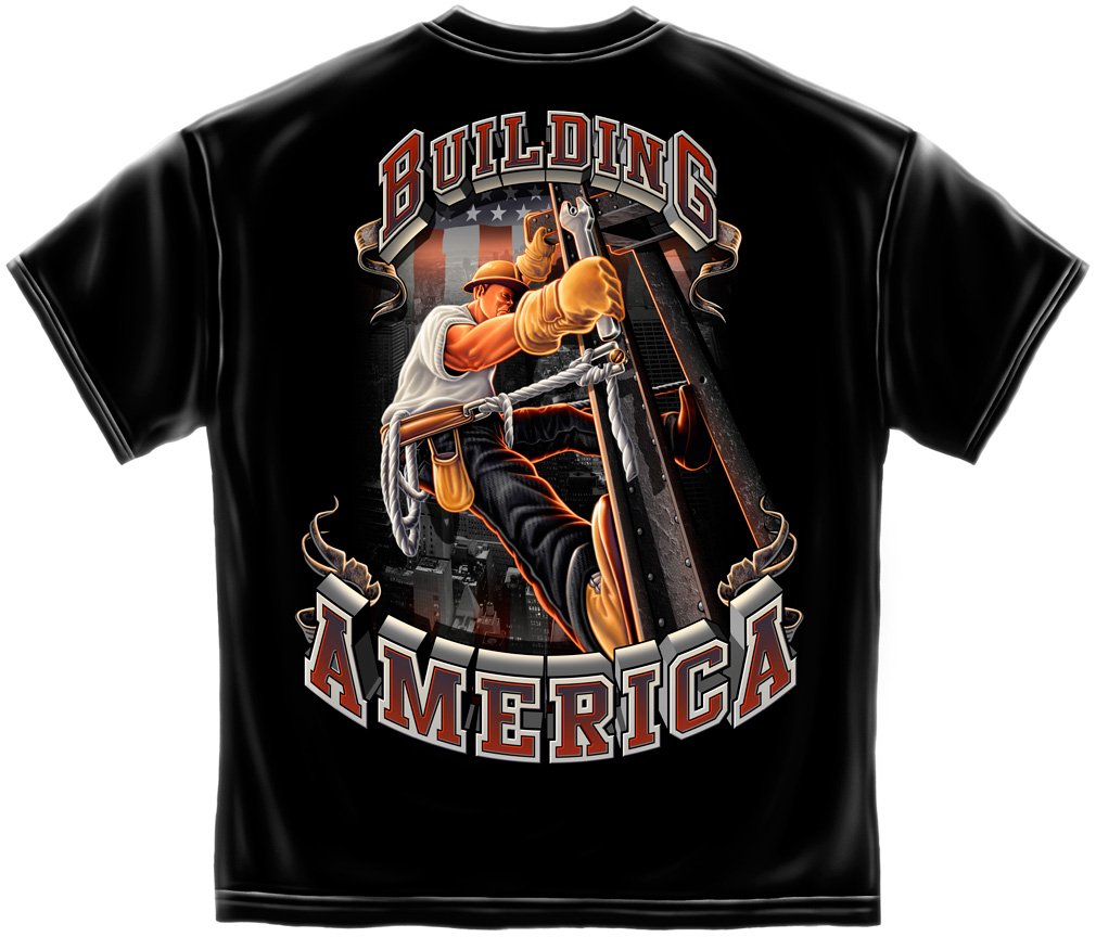 Erazor Bits T-Shirt - American Iron Worker Graphic Tee - Black Cotton Shirt for Men - Perfect for Construction Work, Casual Wear & Motorcycle Riding