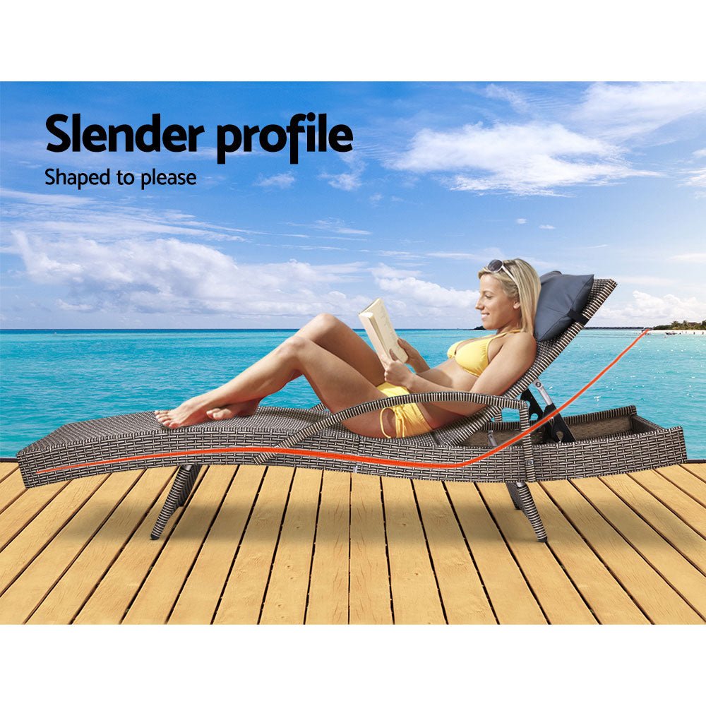 Premium Bianca Outdoor Sun Lounger Chair with Adjustable Headrest & Cushion - Waterproof Grey Patio Furniture for Poolside, Beach & Backyard Relaxation