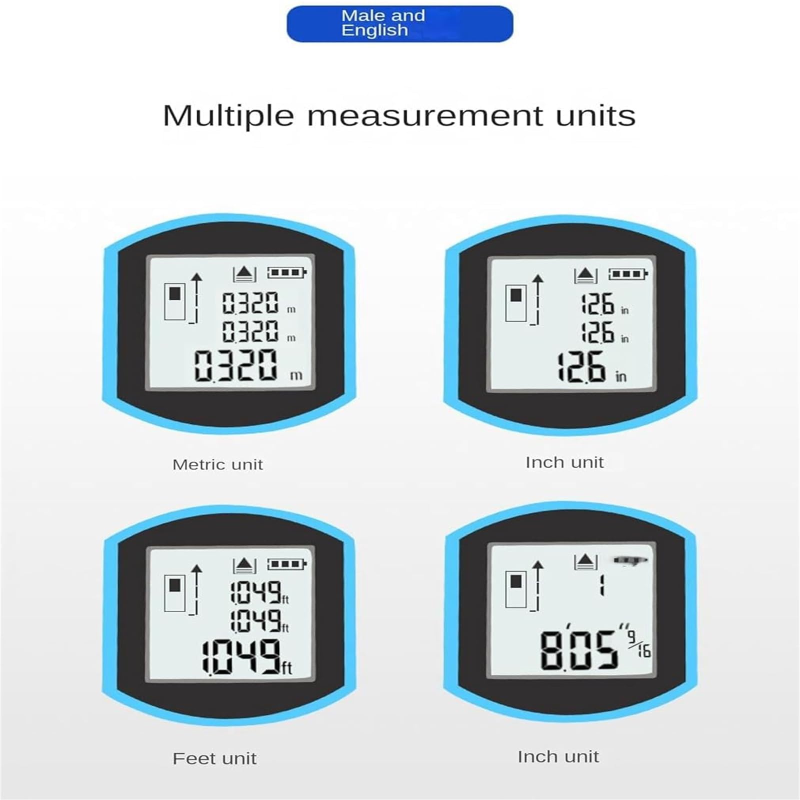 3-in-1 Digital Laser Tape Measure with LED Display - 60m/196ft Laser Rangefinder & Digital Ruler (Blue) - Perfect for Construction, DIY Projects, Home Renovation and Carpentry Work