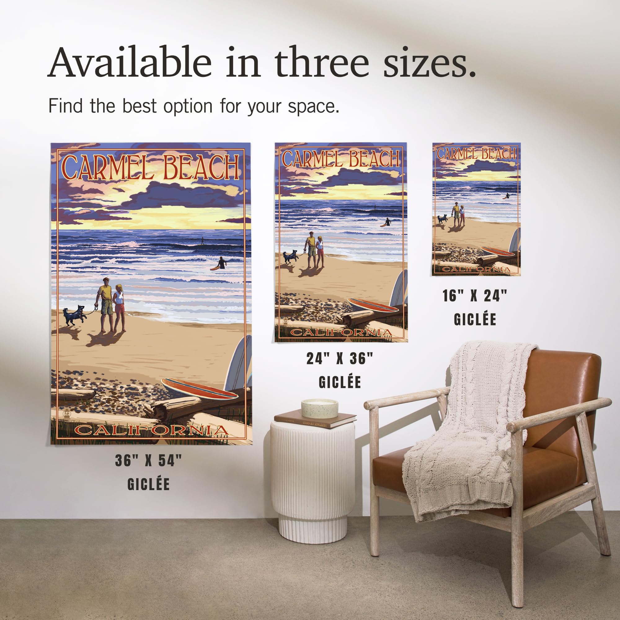 Lantern Press 16x24 Inch Giclee Print - Carmel Beach California Sunset Beach Scene Wall Art for Living Room, Bedroom & Office Decor