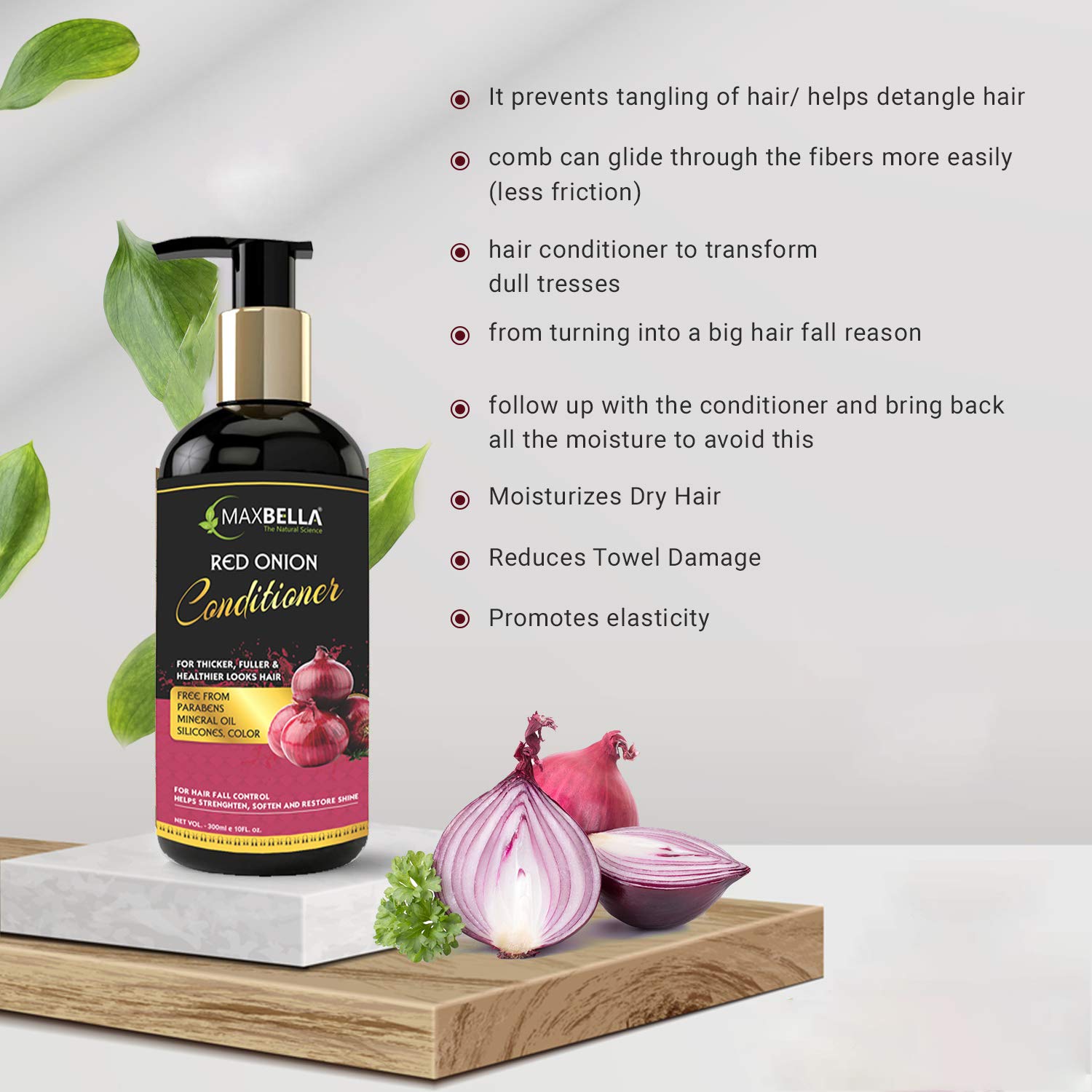 MAXBELLA® Onion Hair Conditioner for Hair Growth & Fall Control - Sulfate, Paraben, Mineral Oil & Silicone Free - 300ml Hair Care for Men & Women - Perfect for Damaged, Dry & Frizzy Hair at Home or Salon Use