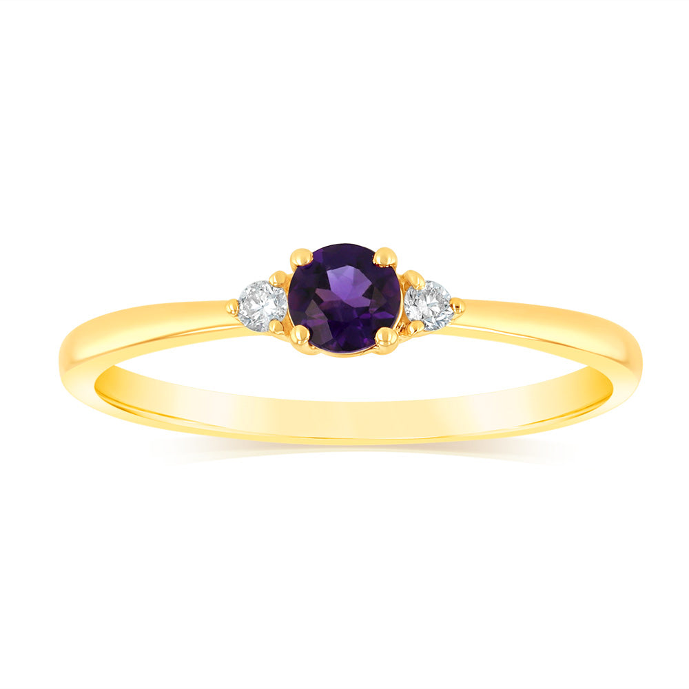 0.23 Carat Amethyst and Diamond Ring in 9ct Yellow Gold - Elegant Purple Gemstone Jewelry for Women - Perfect for Engagement, Anniversary & Special Occasions