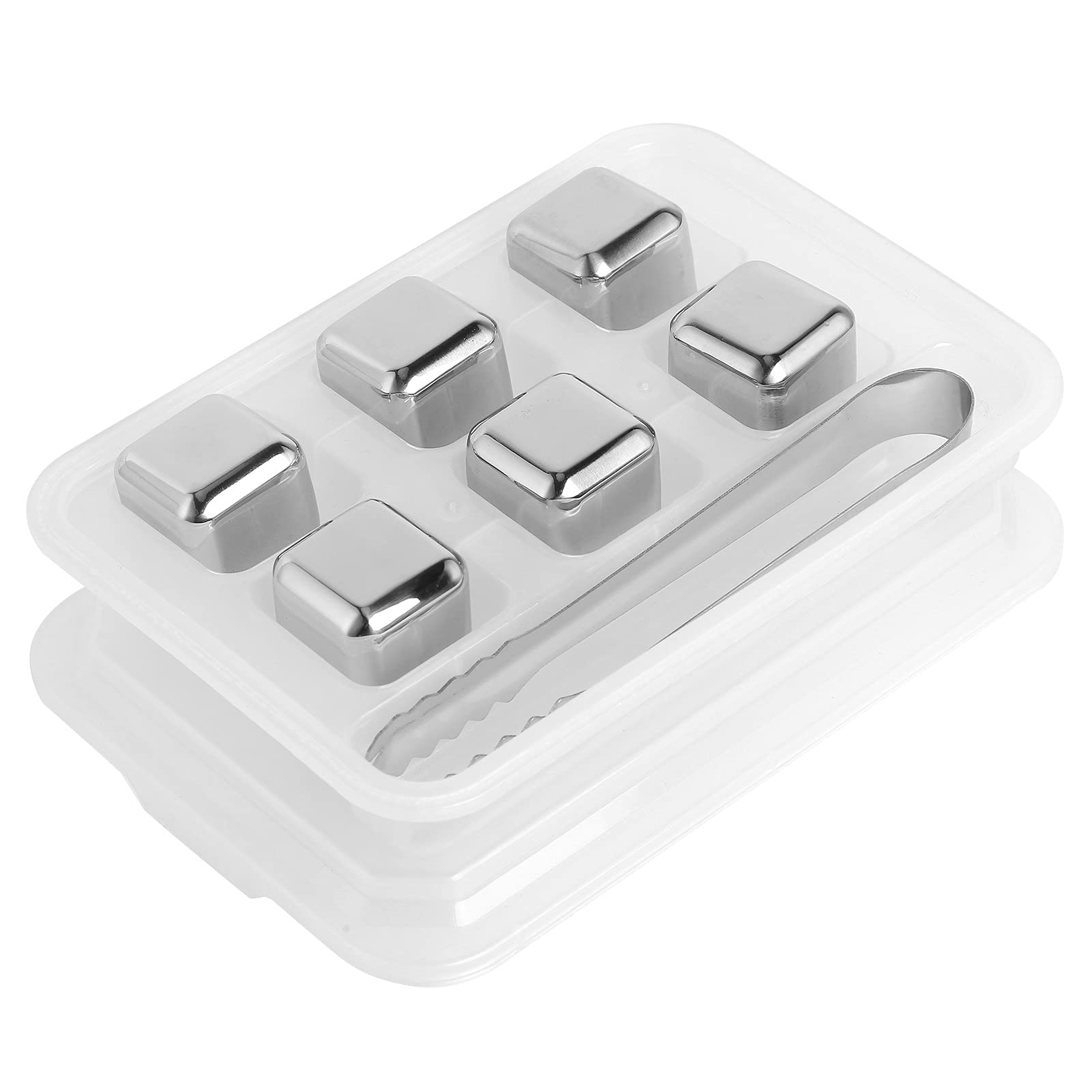 Premium Stainless Steel Whiskey Chilling Stones Set - 6 Reusable Ice Cubes with Ice Tongs & Storage Box for Whisky, Wine & Cocktails - Perfect for Home Bars, Parties & Gifts