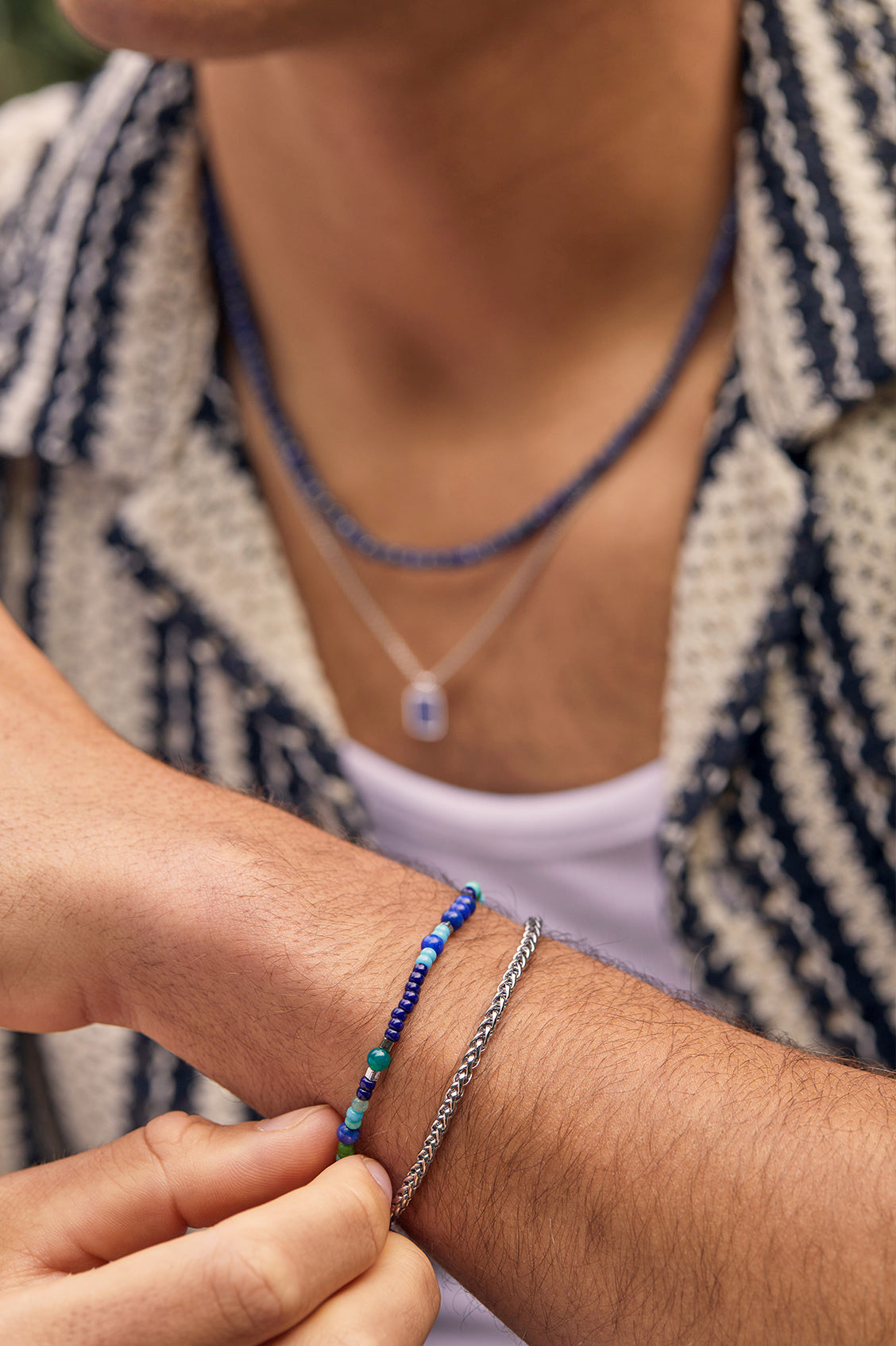 Stylish Men's Mixed Bead Stretch Bracelet - Adjustable Beaded Bracelet for Men - Fashionable Boho Accessory for Casual Wear, Gifts & Everyday Style