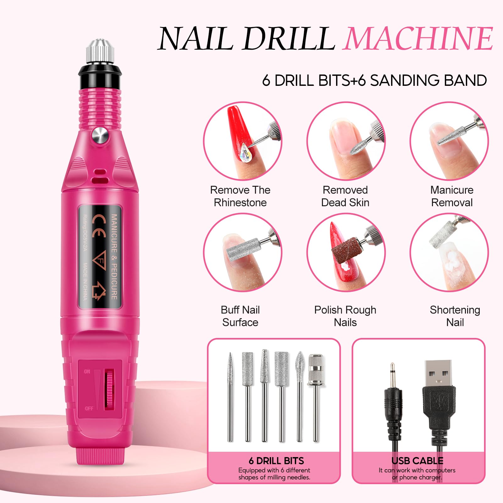 Professional Acrylic Nail Kit with Electric Drill - 6 Colors Acrylic Powder & 24PC Glitter Powder Set - Complete Nail Supplies with Rhinestones & Tips for Beginners - Perfect for Home Manicures, Salon Use & DIY Nail Art