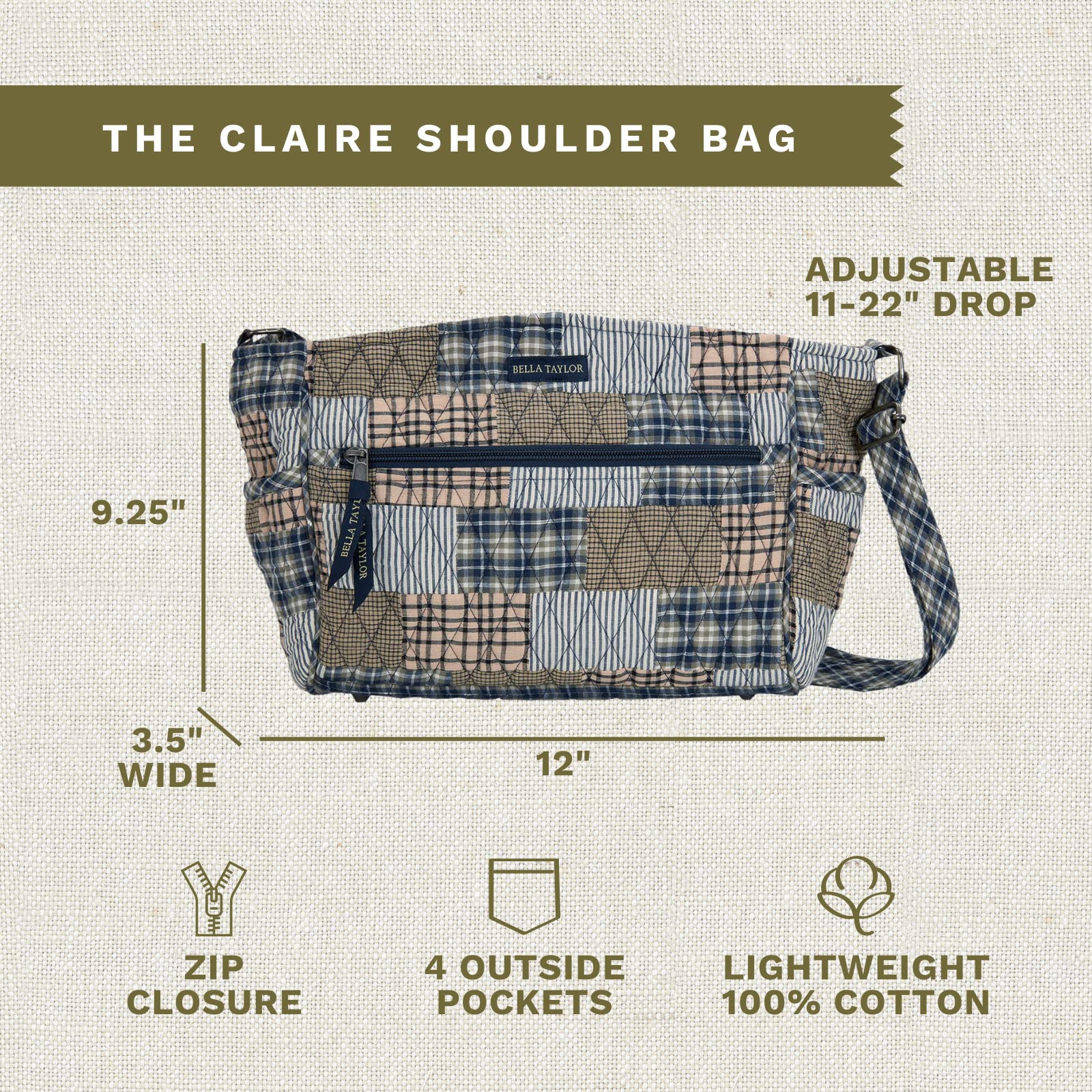 Bella Taylor Claire Crossbody Shoulder Bag for Women - Stylish Multi-Compartment Purse with Adjustable Strap, Perfect for Work, Travel & Everyday Use