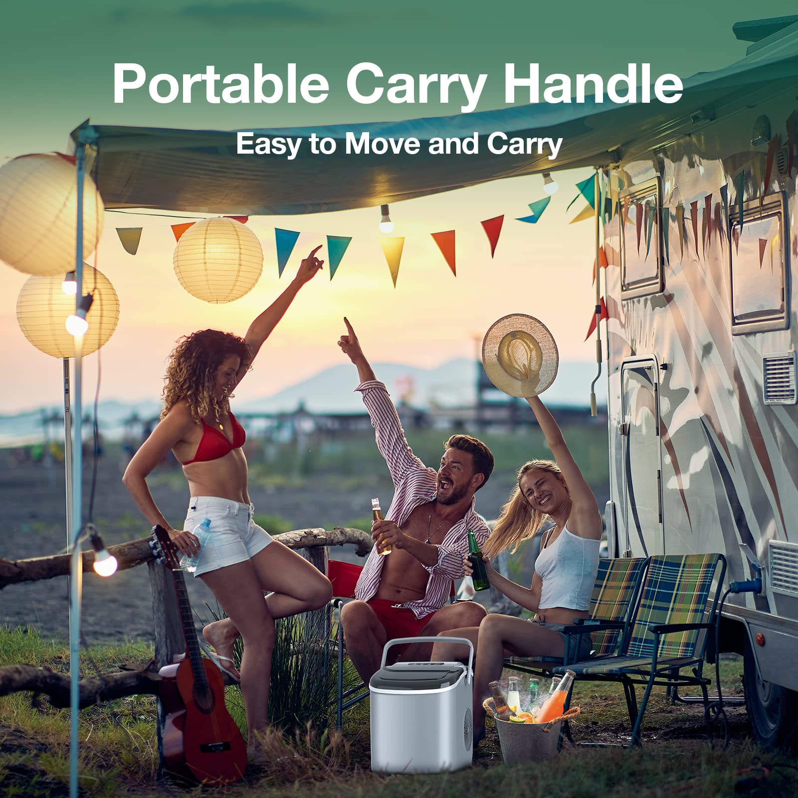 Portable Countertop Ice Maker Machine - 9 Ice Cubes in 6 Minutes, 26.5lbs/24H, Self-Cleaning with Ice Scoop & Basket - Perfect for Home Kitchen, Office, RV, Camping & Outdoor Parties