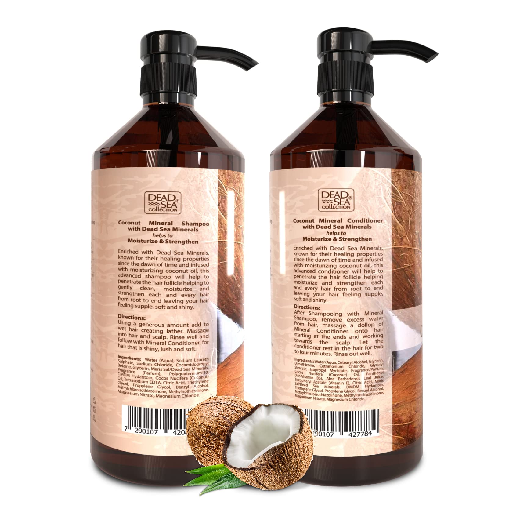 Dead Sea Minerals Shampoo and Conditioner Set with Coconut Oil – Hydrating & Softening Hair Care for All Hair Types – Sulfate-Free, Paraben-Free – 33.8oz & 30.6oz – Perfect for Dry, Damaged Hair & Daily Nourishment