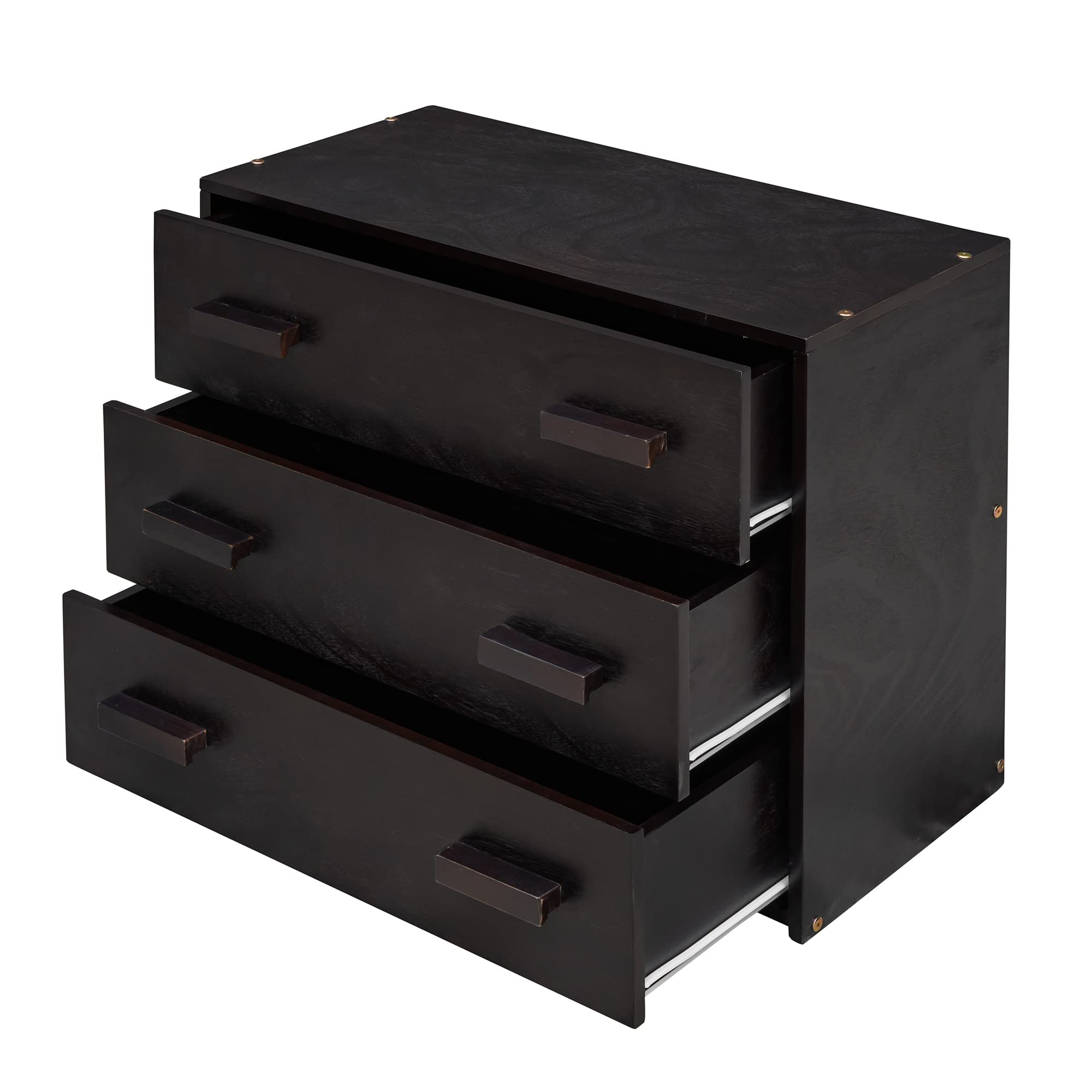 Twin Loft Bed with Storage Drawers & Cabinet - Low Loft Bed Frame with Bedside Tray - Wooden Farmhouse Style Loft Bed for Kids, Teens, Boys & Girls - Espresso Finish - Perfect for Small Bedrooms, Dorm Rooms & Space-Saving Kids' Rooms