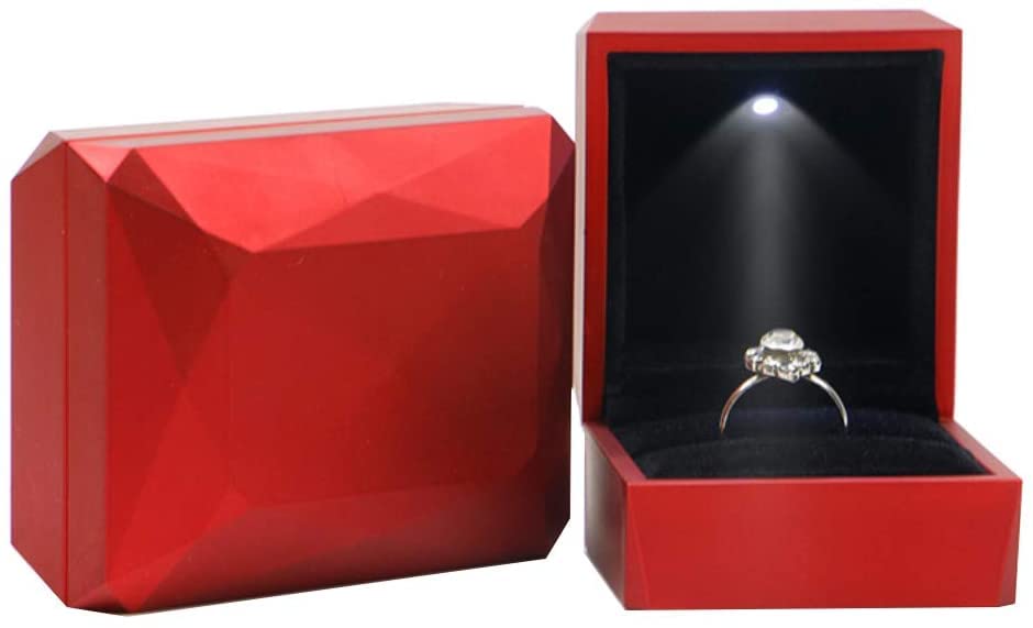 Elegant LED Ring Box - Portable Jewelry Gift Box for Engagement & Wedding Proposals - Rhombus Design with Storage Case - Perfect for Pocket or Handbag - Ideal for Romantic Surprises and Special Occasions