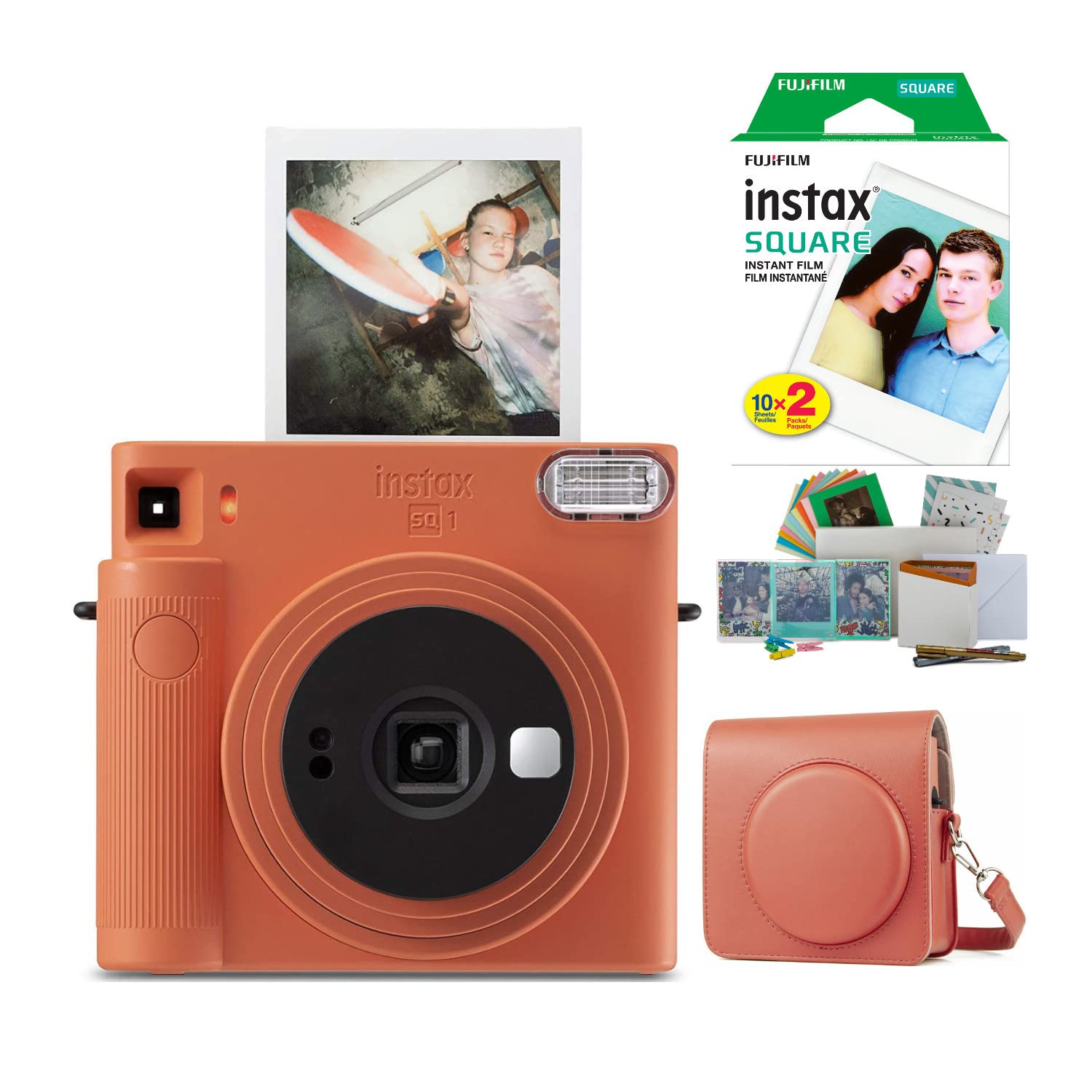 Fujifilm Instax Square SQ1 Instant Camera (Orange) with 20 Sheets Film, Protective Case & Accessories Kit - Perfect for Travel, Parties & DIY Photo Gifts