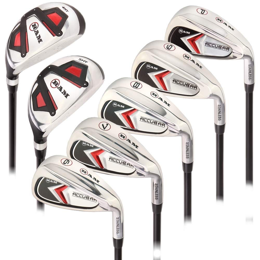 Ram Golf Accubar Men's Right Hand Iron Set 6-7-8-9-PW with 24° & 27° Hybrids | Perfect for Mid-Handicap Golfers on the Course