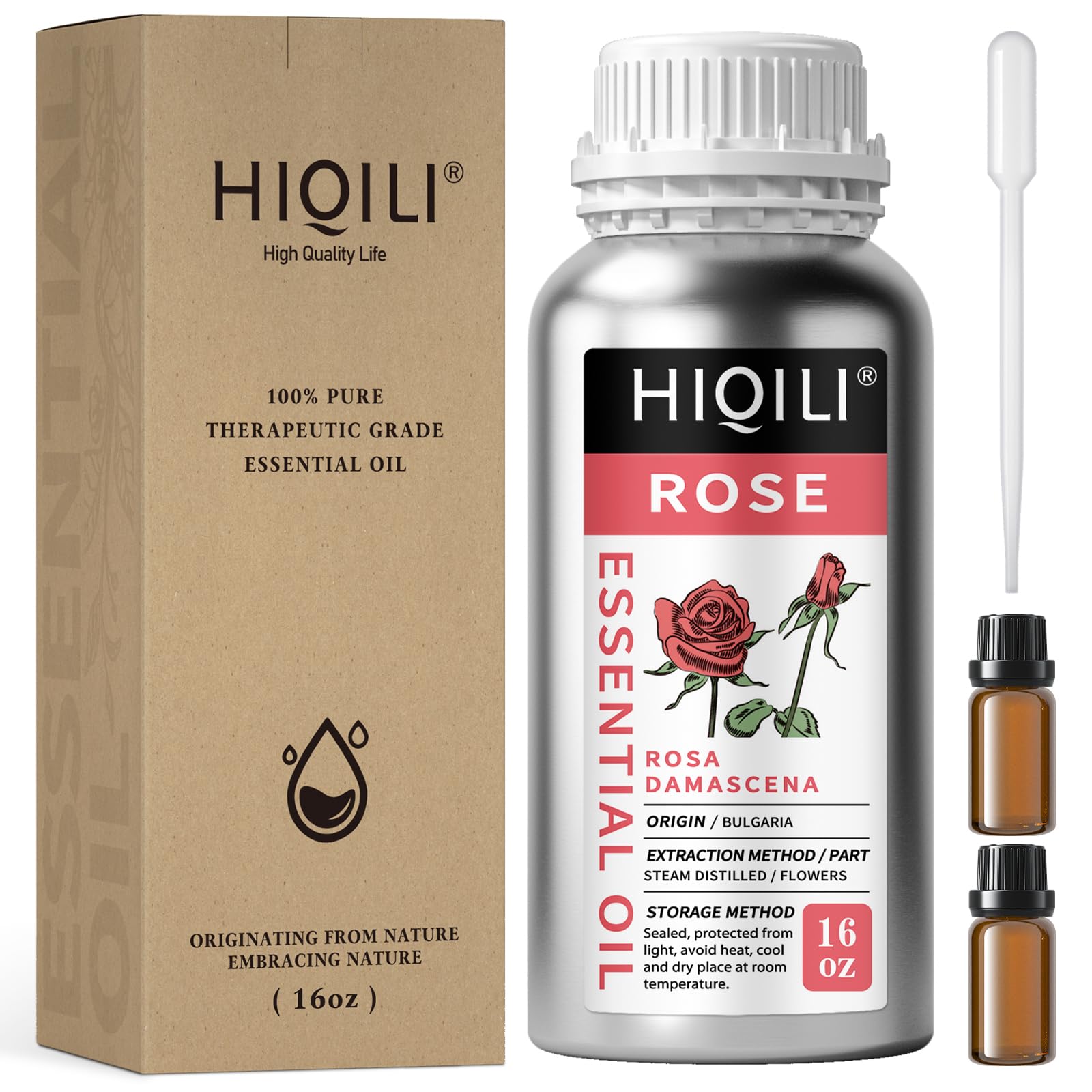 HIQILI Pure Rose Essential Oil - 16 Fl Oz for Aromatherapy, Diffuser, Soap, Perfume & Candle Making | Perfect for Relaxation, Spa & Home Fragrance