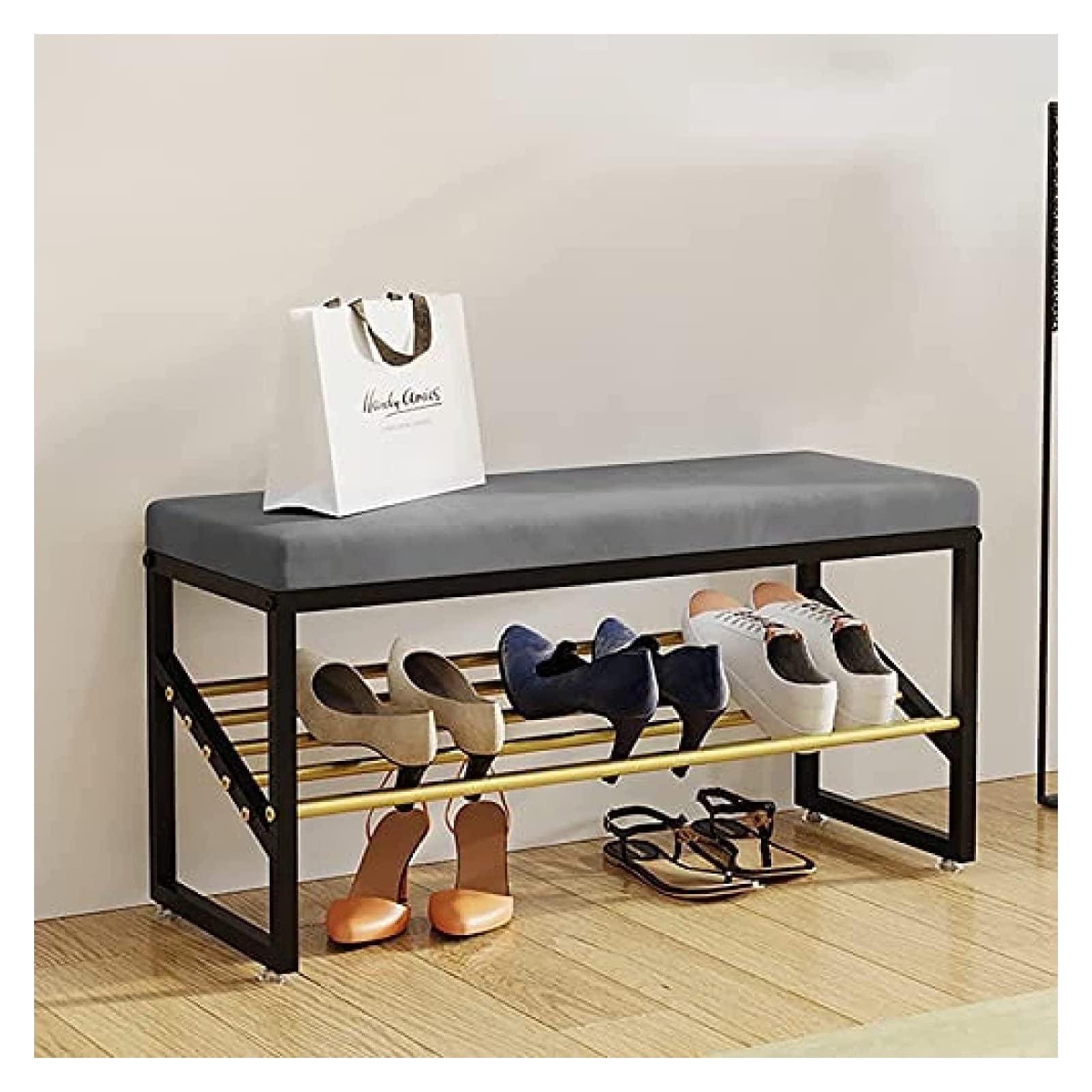 Velvet Shoe Cabinet Bench - Upholstered Shoe Storage Organizer with Seat, 80x30x40cm, White - Perfect for Entryway, Bedroom, or Closet Organization