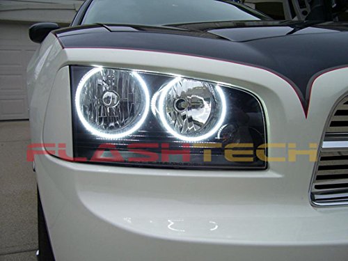 Brightest White LED Halo Ring Headlight Kit with Wireless Remote for Dodge Charger 2005-2010 - Xenon HID Style DRL Angel Eyes for Enhanced Visibility & Custom Look (Daytime Running Lights & Night Driving)