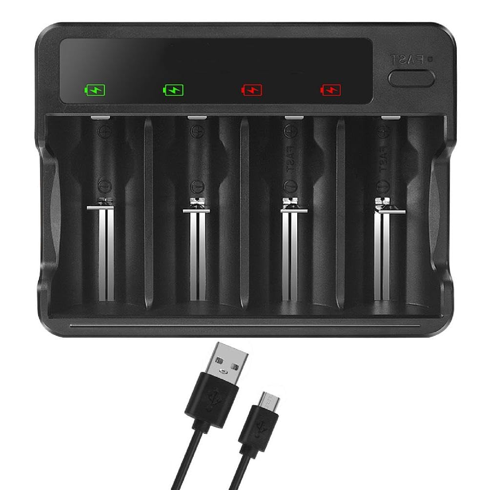 4 Bay AA AAA Battery Charger with LCD Display - USB C Fast Charging for NiMH NiCD Rechargeable Batteries - Independent Slot Charging for Home, Office & Travel Use