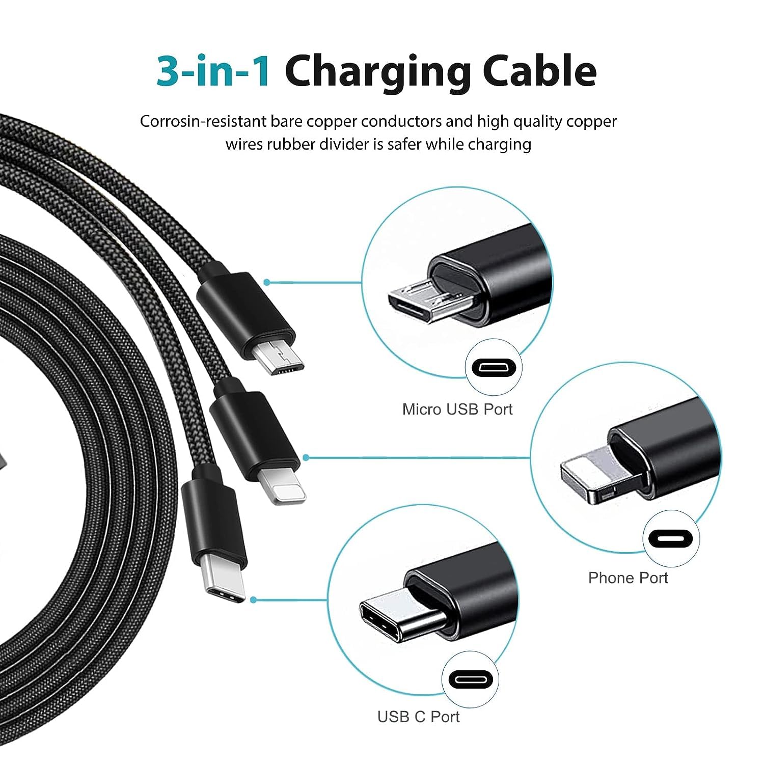 3-in-1 Wall Charger with Type C & Micro USB Cable - Compatible with Apple TV 4K Remote (3rd Gen), Siri Remote (3rd Gen), TV 4th Gen & More - Fast Charging Power Adapter (White) - Perfect for Home Entertainment Systems & Smart TV Setups