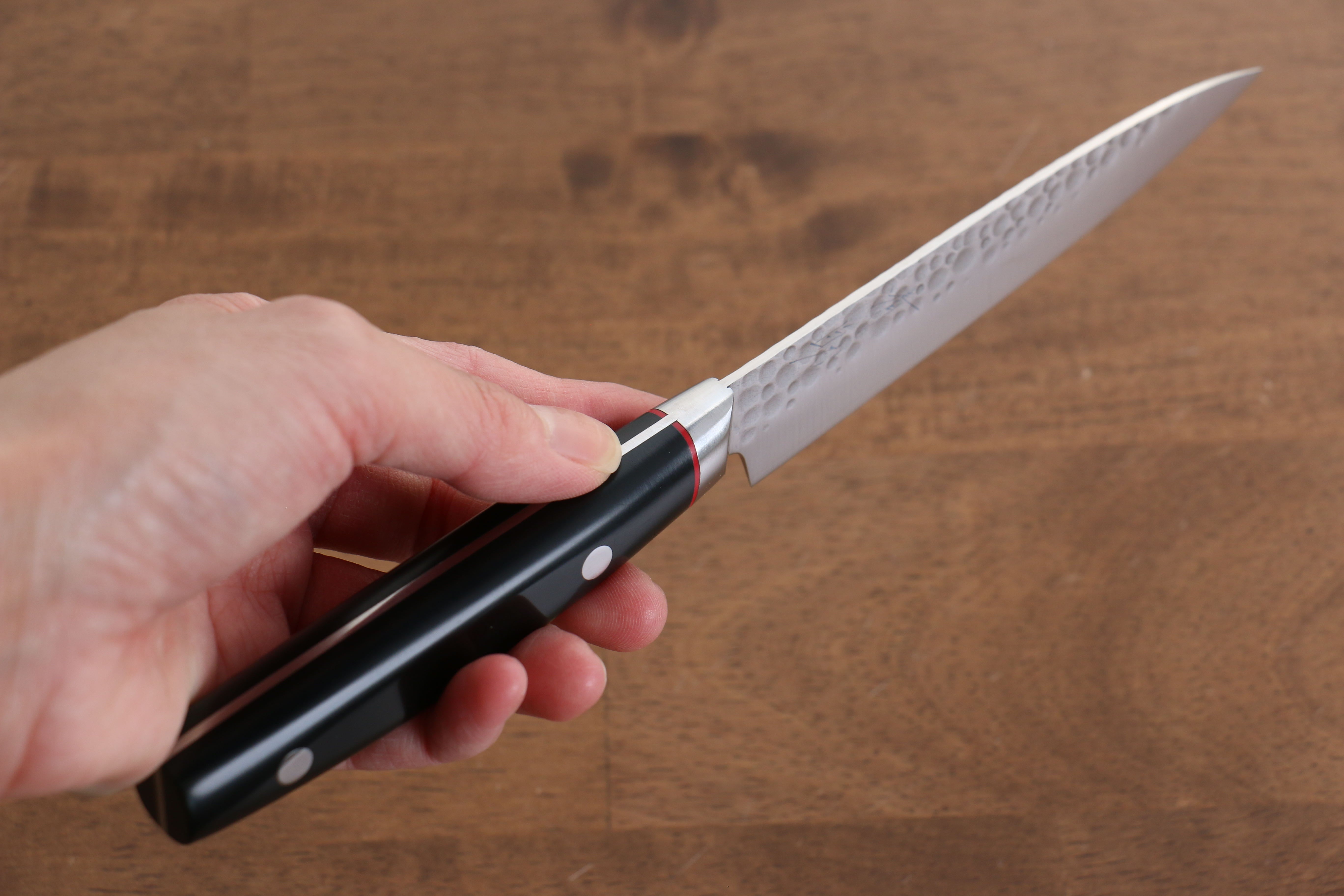 Seisuke PRO J VG10 Hammered Petty Utility Knife 120mm - Black Micarta Handle - Japanese Kitchen Knife for Slicing, Peeling & Precision Cutting - Perfect for Home Chefs & Professional Kitchens