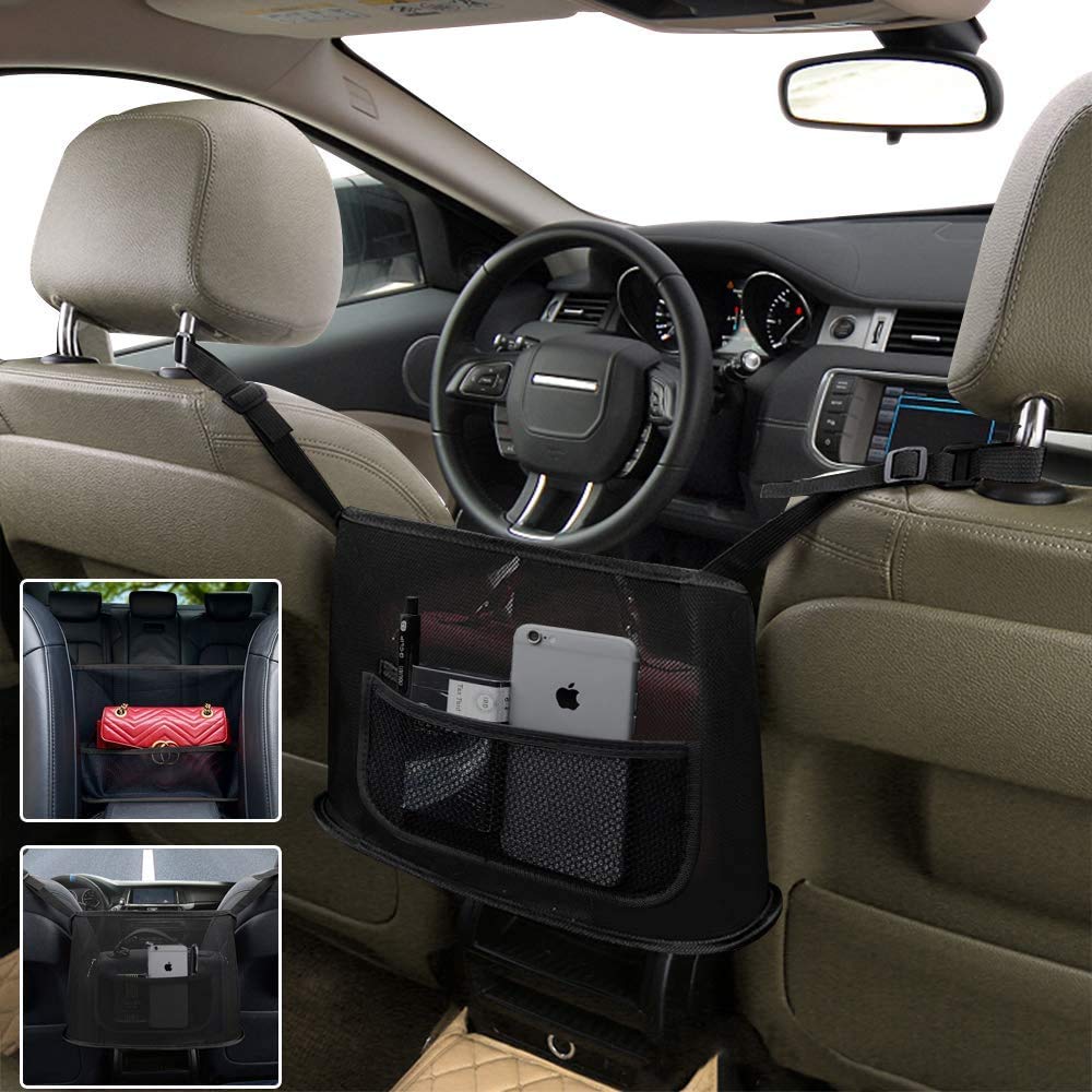 Universal Car Mesh Net Bag - Durable Seat Back Organizer with Storage Pockets, Luggage Holder for Car Interior Accessories, Perfect for Road Trips and Family Travel