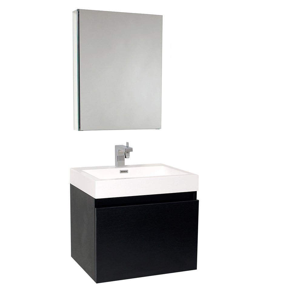 Fresca FVN8006BW Modern Black Nano Vanity with Built-in Medicine Cabinet - Bathroom Storage Solution for Small Spaces