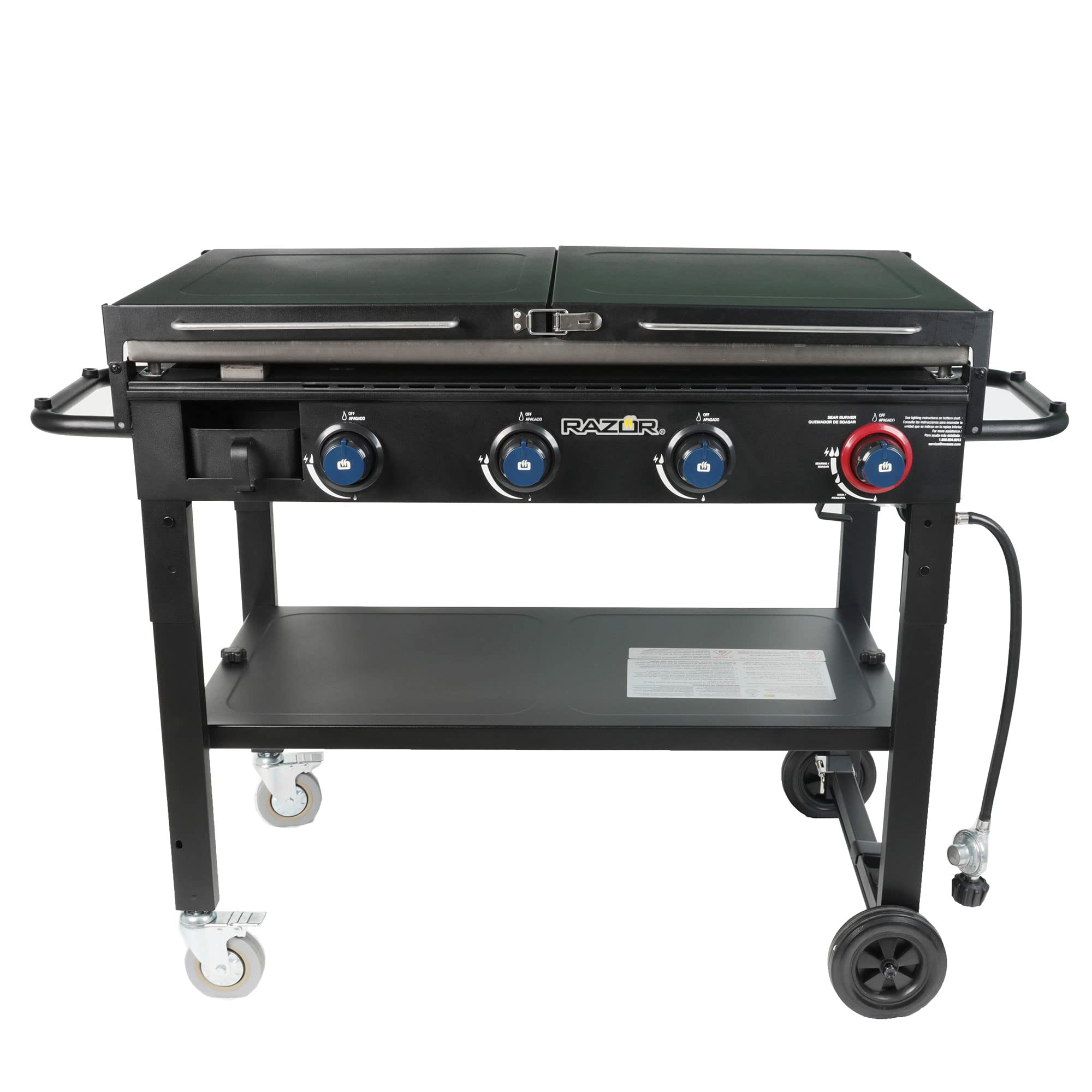 4-Burner Portable Outdoor Flat-Top Griddle with Foldable Prep Shelves – 37