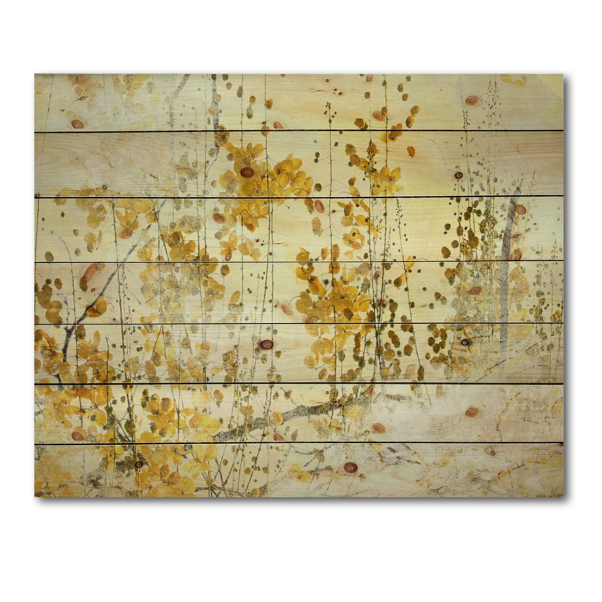 DesignQ Yellow Flower Grunge Art Modern & Contemporary Wood Wall Decor - Large Floral Wood Wall Panels Printed on Natural Pine - Perfect for Living Room, Bedroom & Office Wall Art Decor