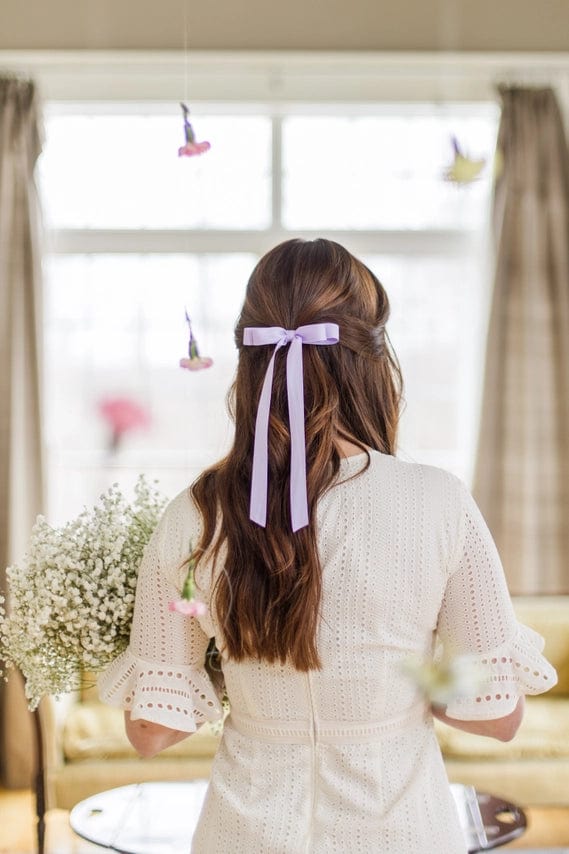 Elegant Lavender Satin Double Hair Bow for Women & Girls - Perfect for Weddings, Parties, and Special Occasions