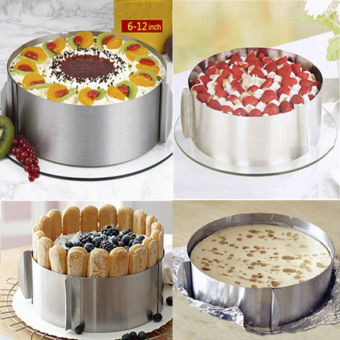 Adjustable Cake Mold Mousse Ring & Cake Collar Set - Heavy Duty 6-12 Inch Round Baking Ring for Cheesecake, Mousse, and Layered Desserts - Includes Acetate Roll for Professional Cake Decorating at Home