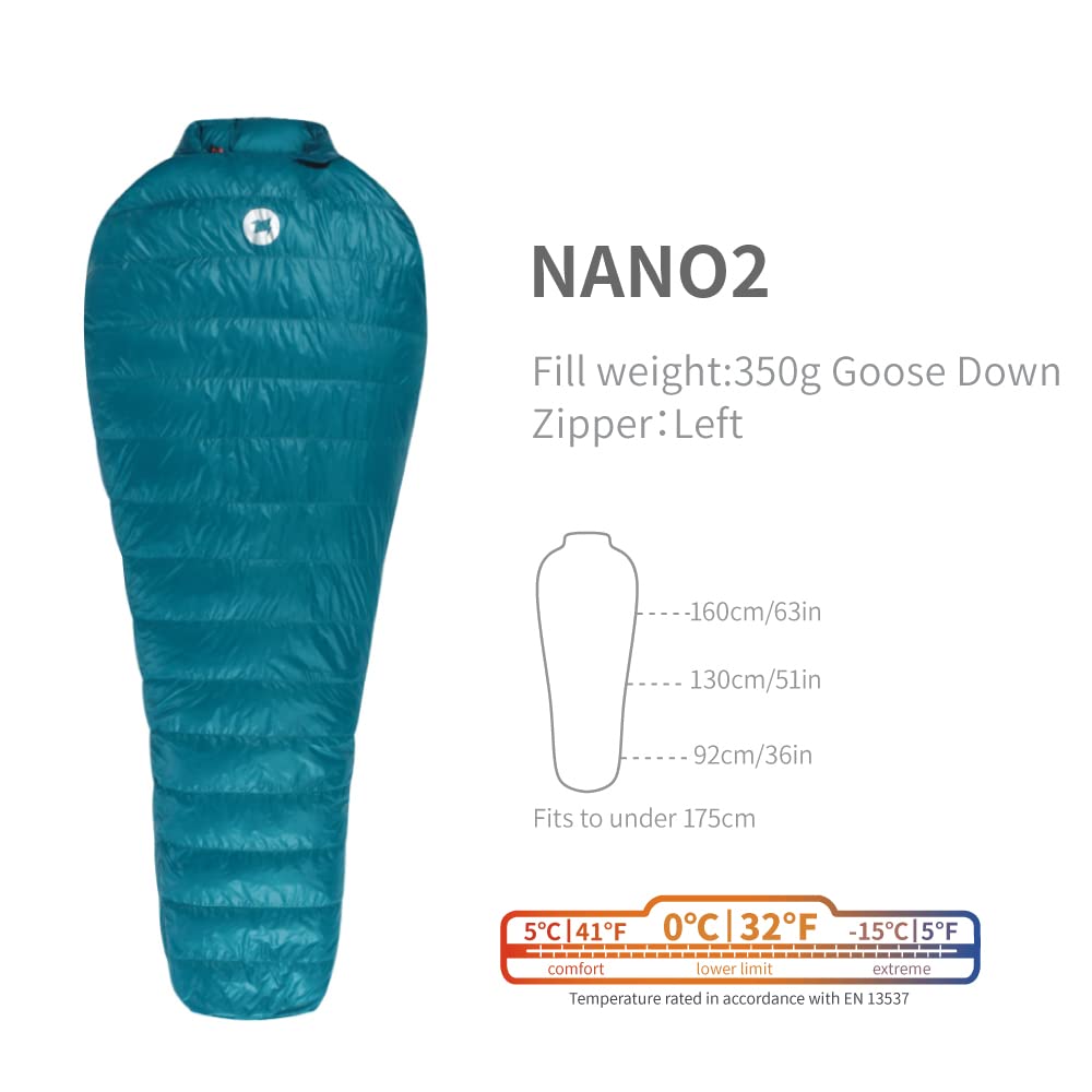 Ultralight 0 Degree 800FP Goose Down Sleeping Bag - NANO2 Compact Backpacking Sleeping Bag for Men & Women - Perfect for Winter Camping, Hiking & Outdoor Adventures