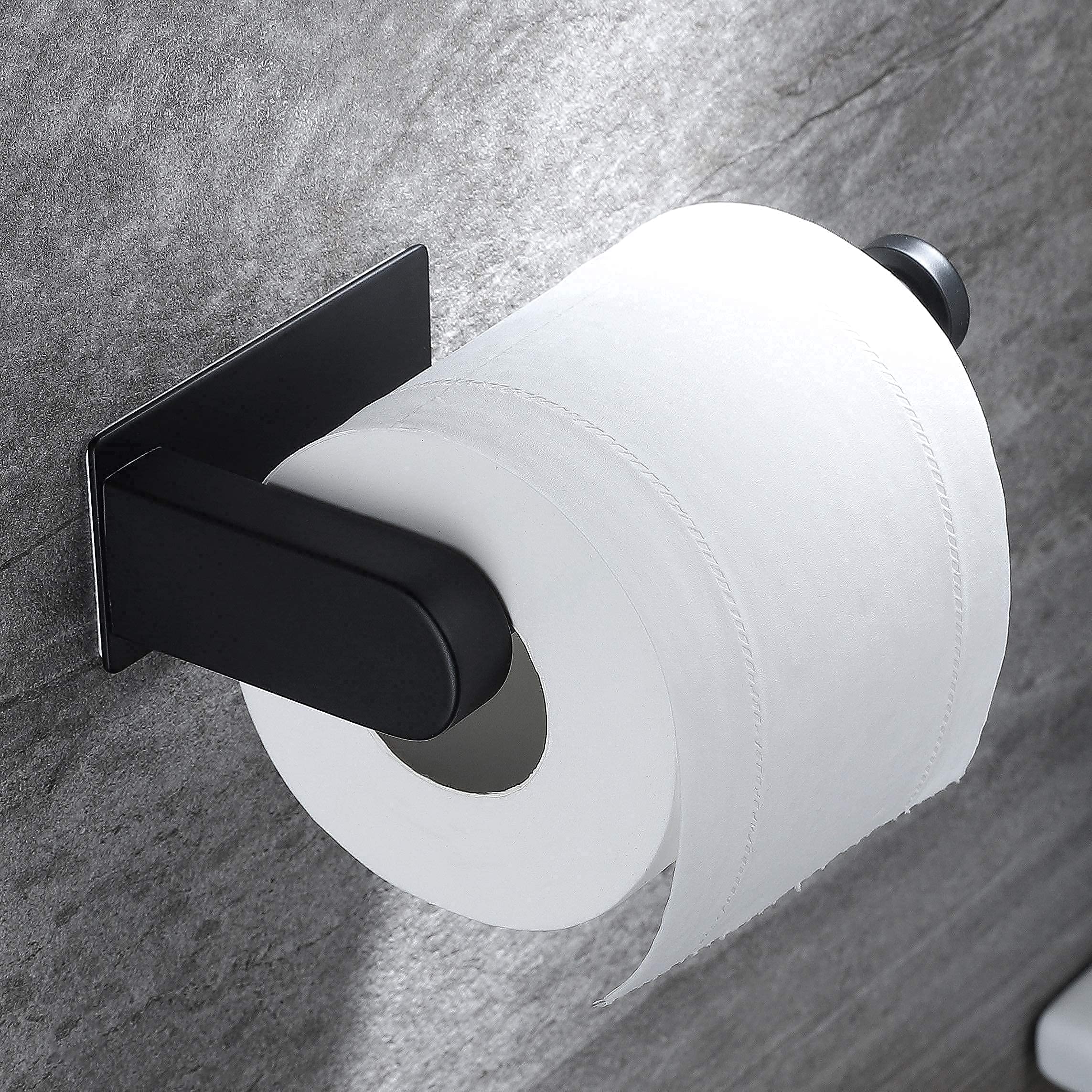 YIGII Self-Adhesive Toilet Paper Holder & Black Paper Towel Holder - Wall Mount, Stick-On for Bathroom & Kitchen - Premium SUS 304 Stainless Steel - Perfect for Small Spaces, Apartments & RVs
