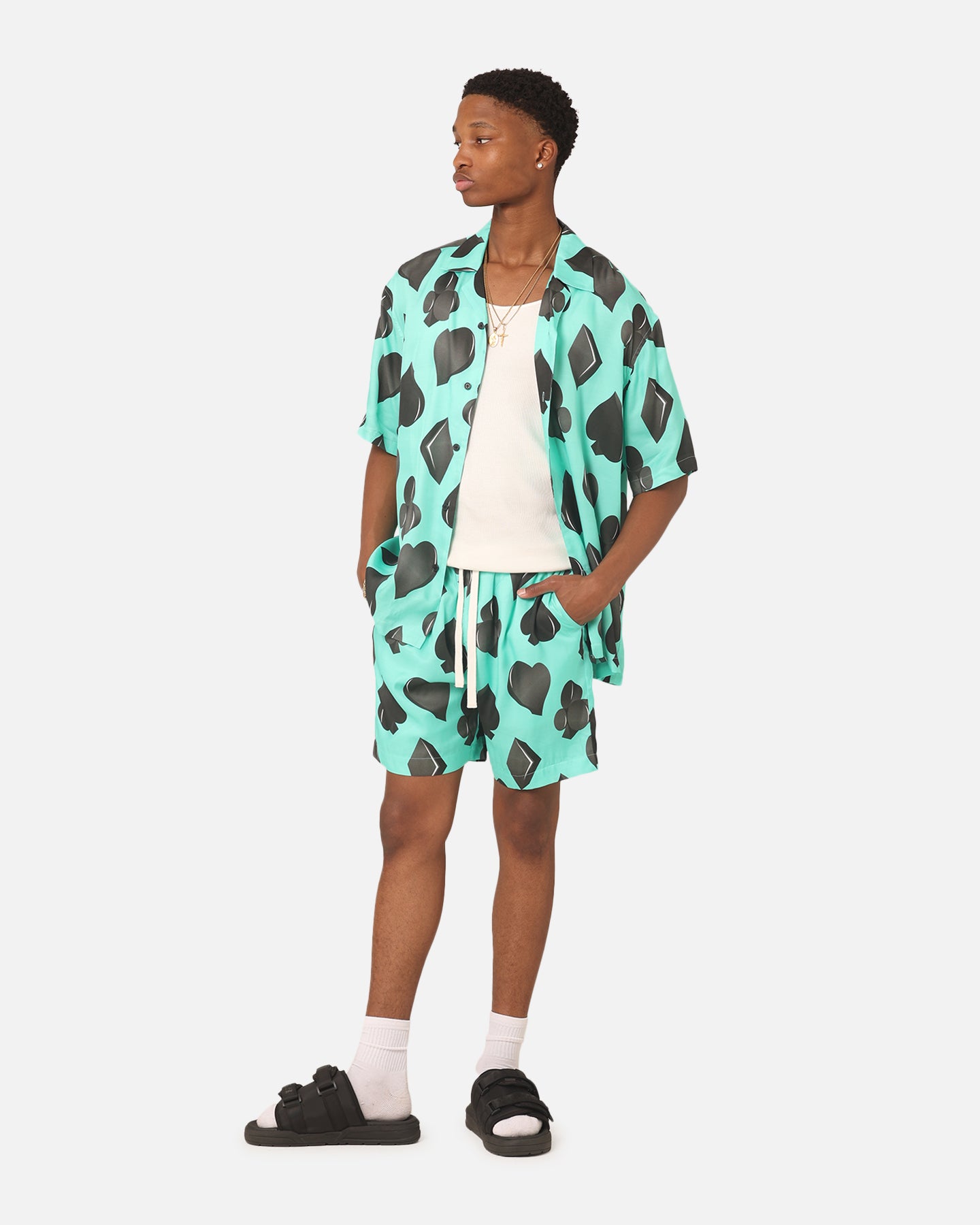 99 Cabana Men's Short Sleeve Button Up Shirt - 4-Piece Hawaiian Casual Shirt Set in Teal & Black - Perfect for Beach Vacation, Summer Party and Tropical Getaway