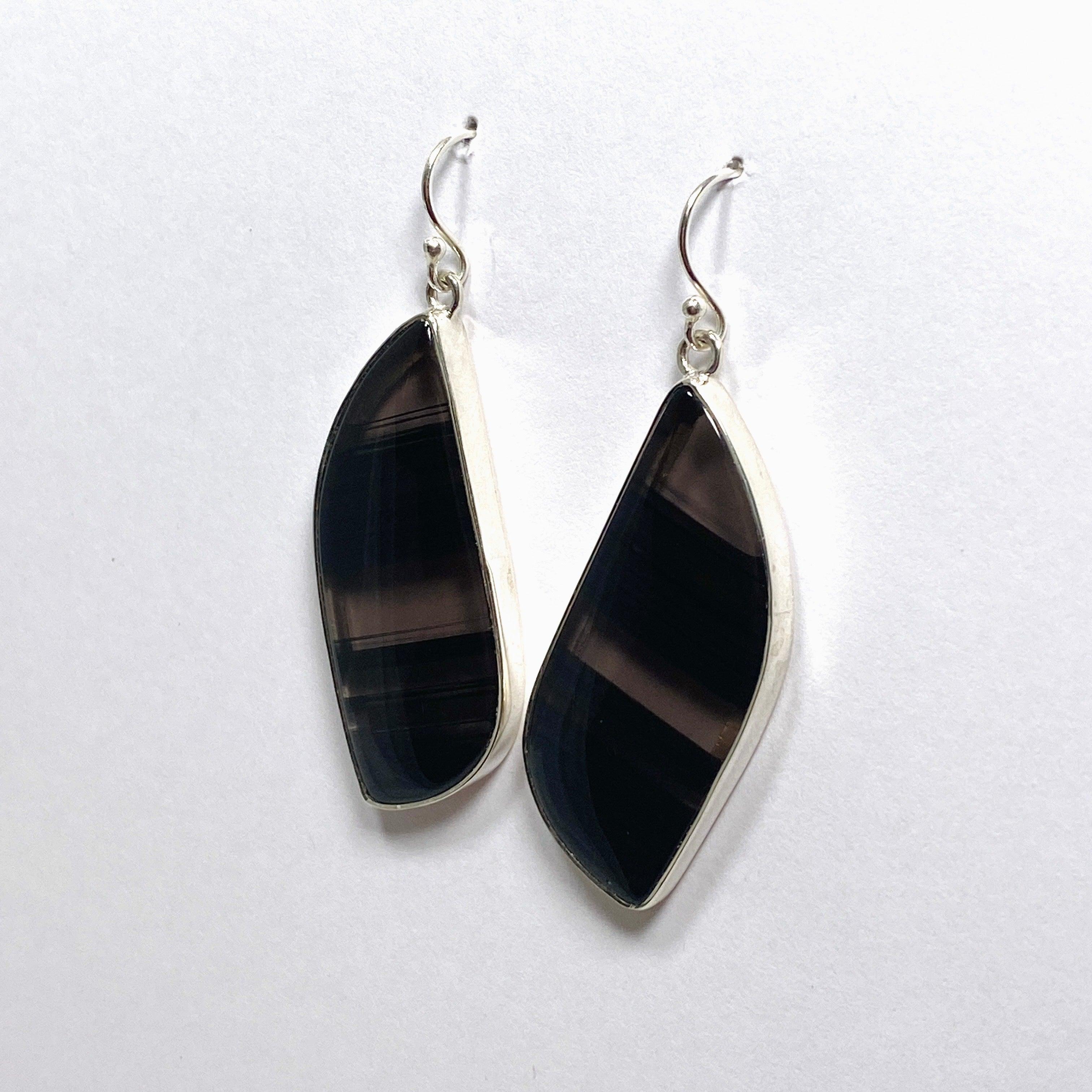 Midnight Obsidian Freeform Earrings KEGJ1501 - Handmade Dangle Earrings for Women, Boho Chic Jewelry for Party & Evening Wear