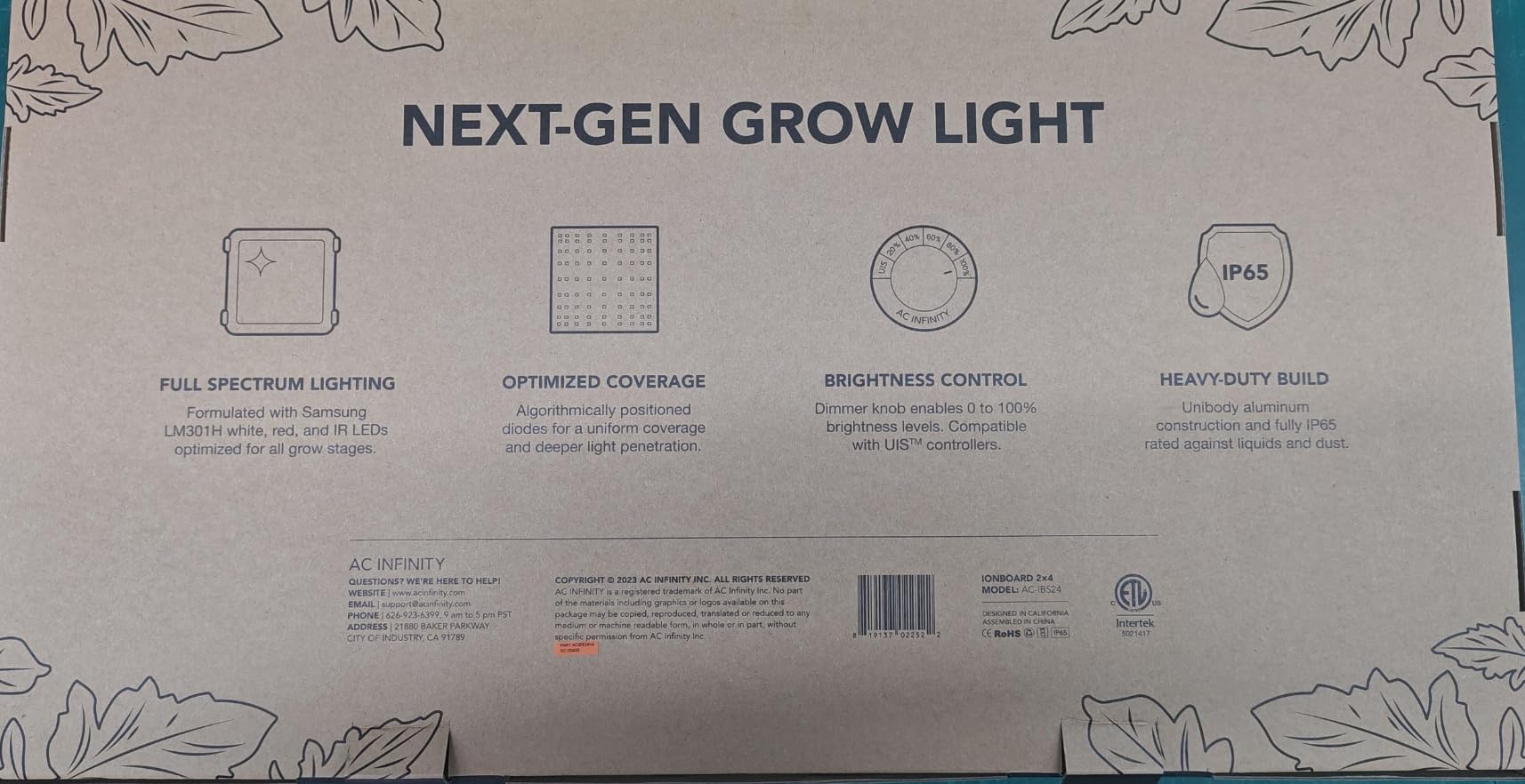 AC Infinity IONBOARD S24 LED Grow Light with Samsung LM301H Diodes - Full Spectrum Plant Light for Indoor Plants, Veg & Bloom - Ideal for 2x4 Grow Tents & Greenhouses | Perfect for Hydroponics, Vertical Farming & Home Gardening