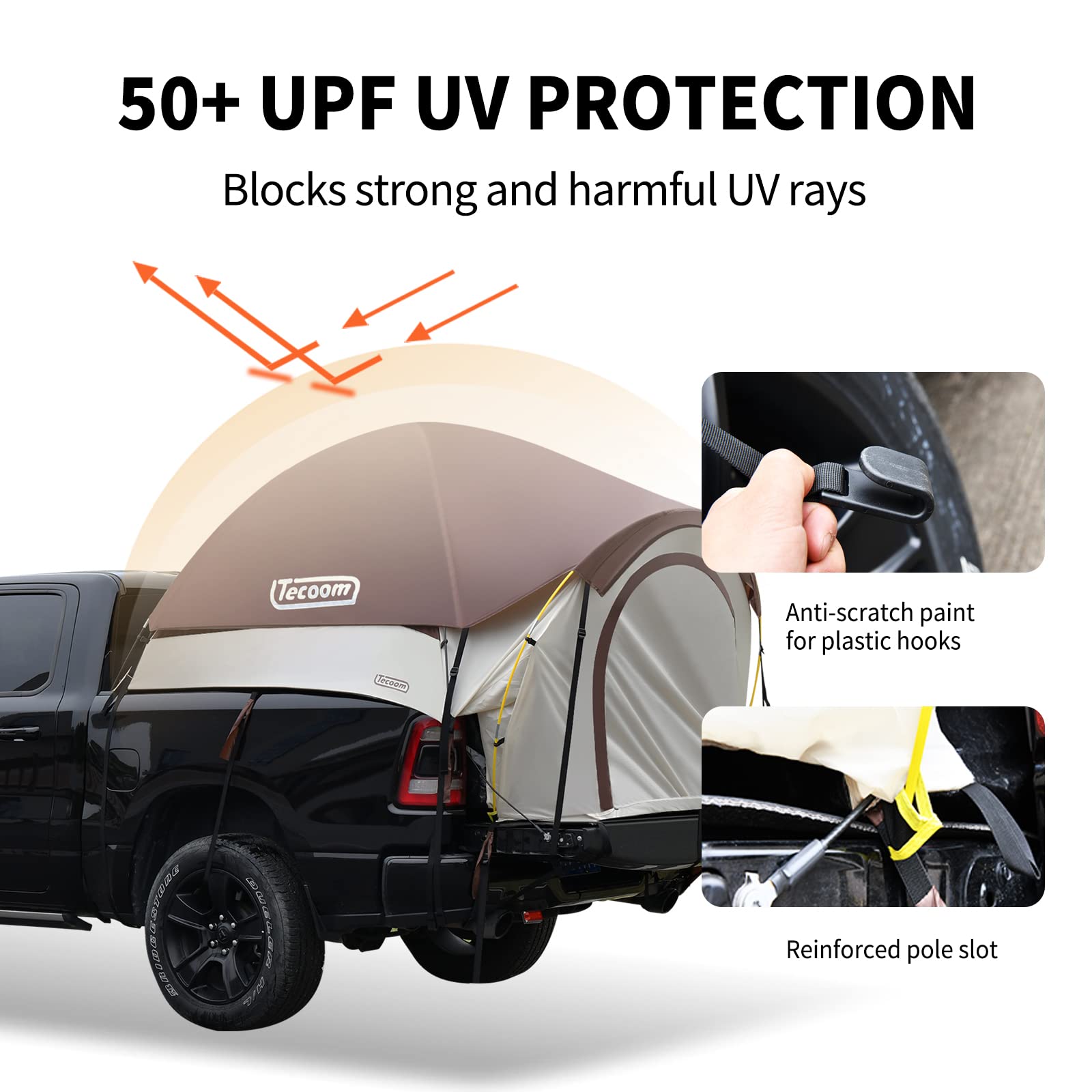 Tecoom Waterproof PU3000mm Double Layer Pickup Truck Tent for 5.5-5.8ft Truck Beds | Portable 2-Person Compact Full Size Truck Bed Tent with Rain Fly | Perfect for Camping, Beach Trips & Outdoor Adventures