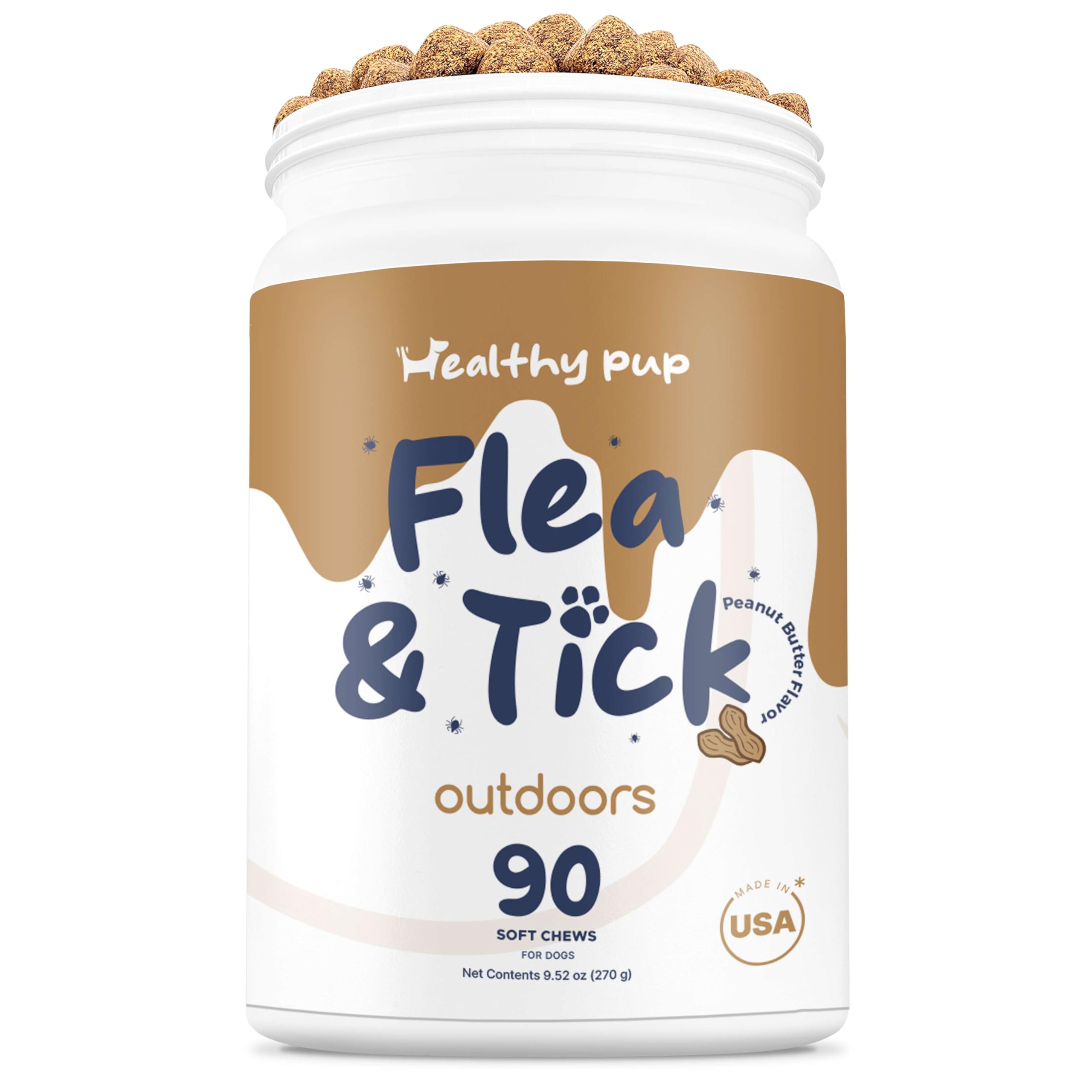Natural Flea and Tick Prevention Chewable for Dogs - 90 Peanut Butter Flavored Soft Chews with B Vitamins & Garlic Powder | Supports Skin & Coat Health | Perfect for Outdoor Adventures, Dog Parks & Daily Walks