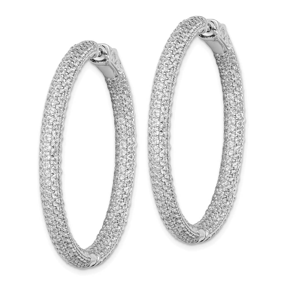 Sterling Silver Rhodium Plated Cubic Zirconia Hoop Earrings - 380 Stones, 47mm x 48mm - Elegant Gift for Women, Perfect for Parties & Special Occasions