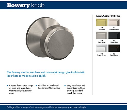 SCHLAGE FC21 BWE 622 COL Bowery Keyed Entry Door Knob with Collins Trim - Matte Black Finish for Hall Closet & Bedroom Bathroom Security